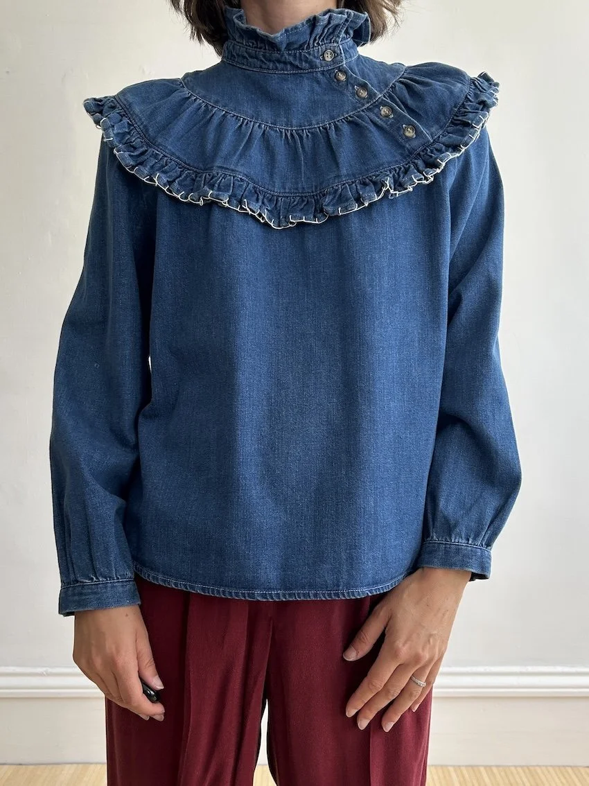 Seventy + Mochi Denim High Neck Blouse Size 8