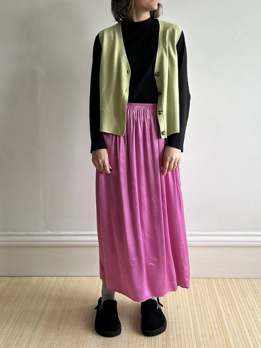 Vince Pink Satin Midi Skirt Size S
