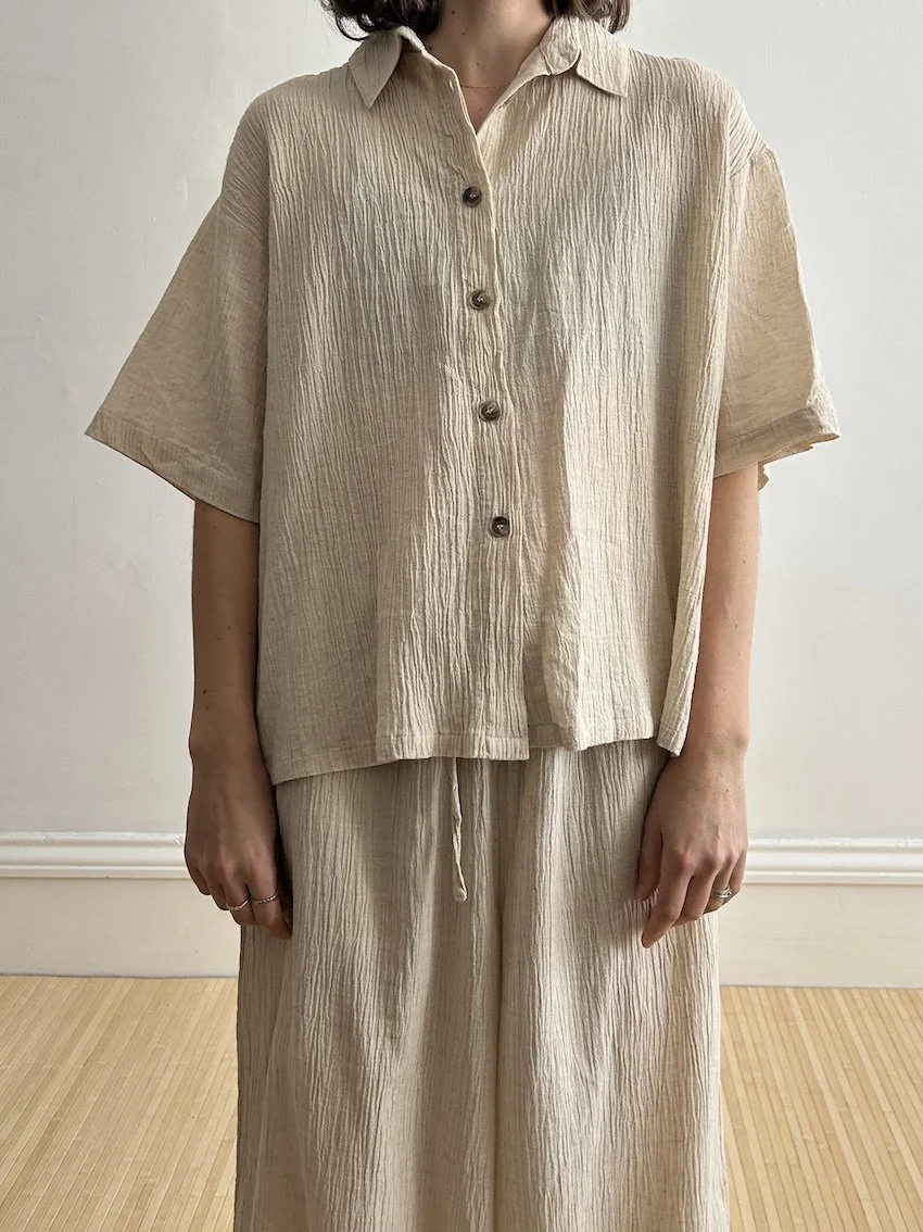 Next Crinkle Cotton Beige Shirt Size 14