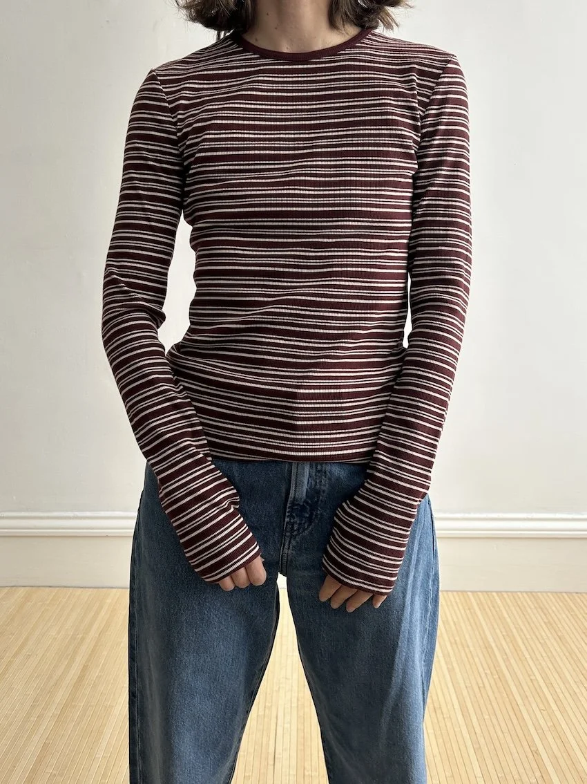& Other Stories Burgundy Stripe Long Sleeve Top Size M