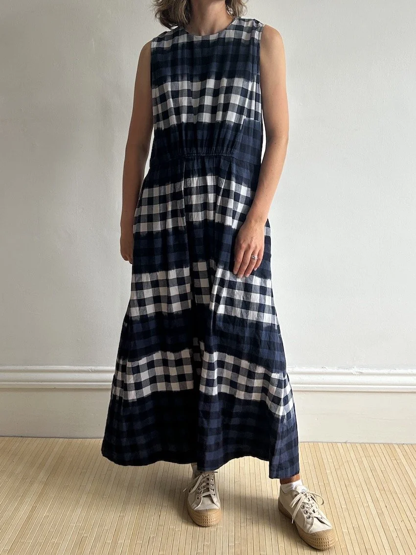 Toast Navy Cotton Plaid Maxi Dress Size 14