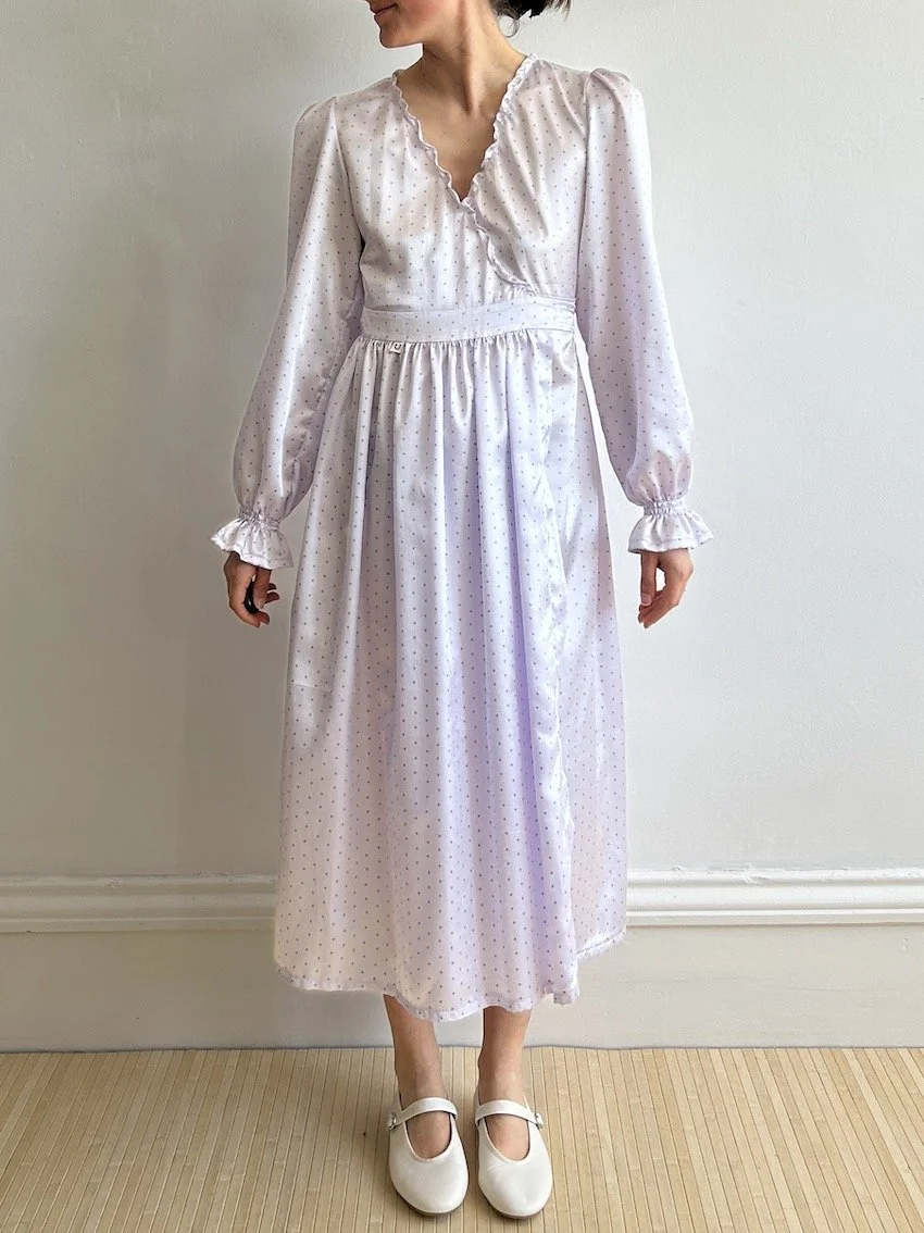 Faith-Rowan Leaves Lilac Satin Wrap Dress Size S