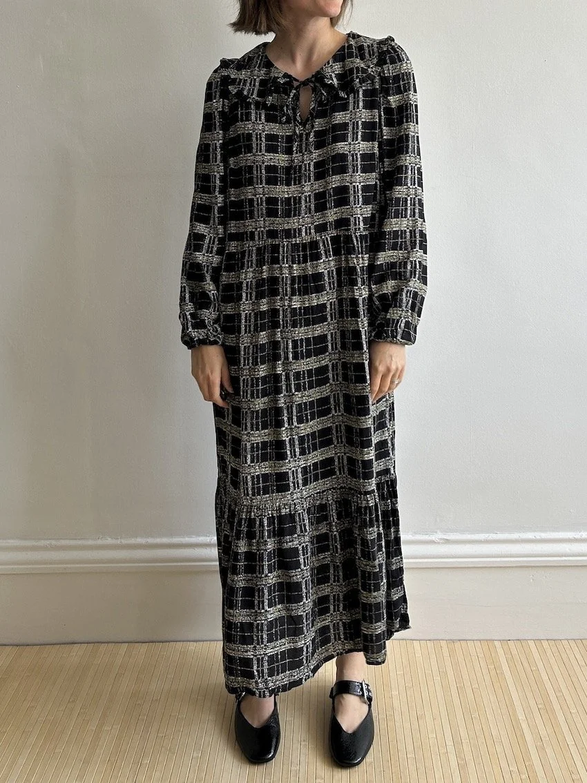 Warehouse Black & Yellow Collared Plaid Midi Dress Size 14