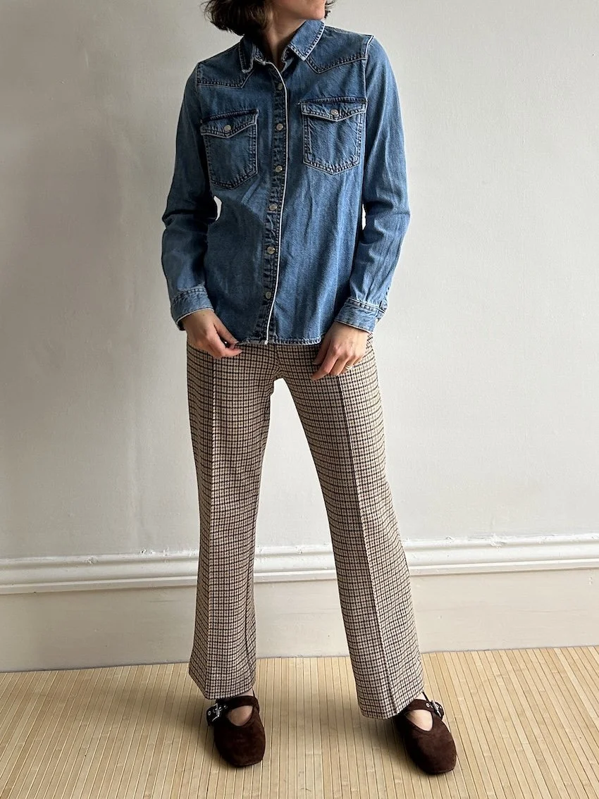 Part Two Copenhagen Brown Houndstooth Stretch Trousers Size 10