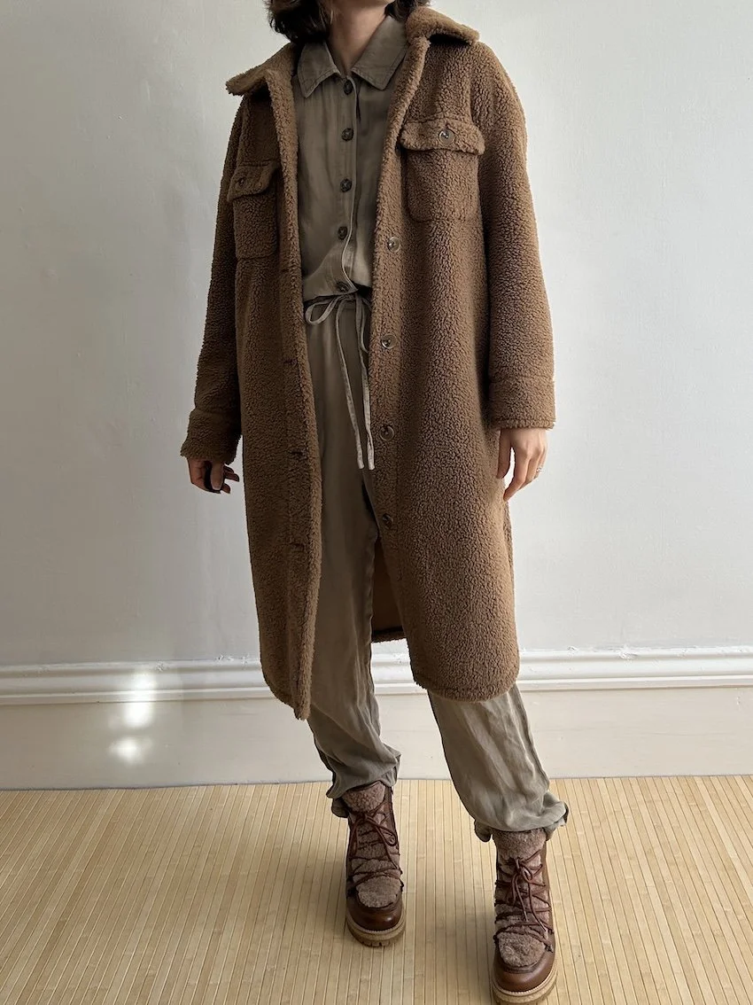 M&S Brown Long Teddy Shacket Size S