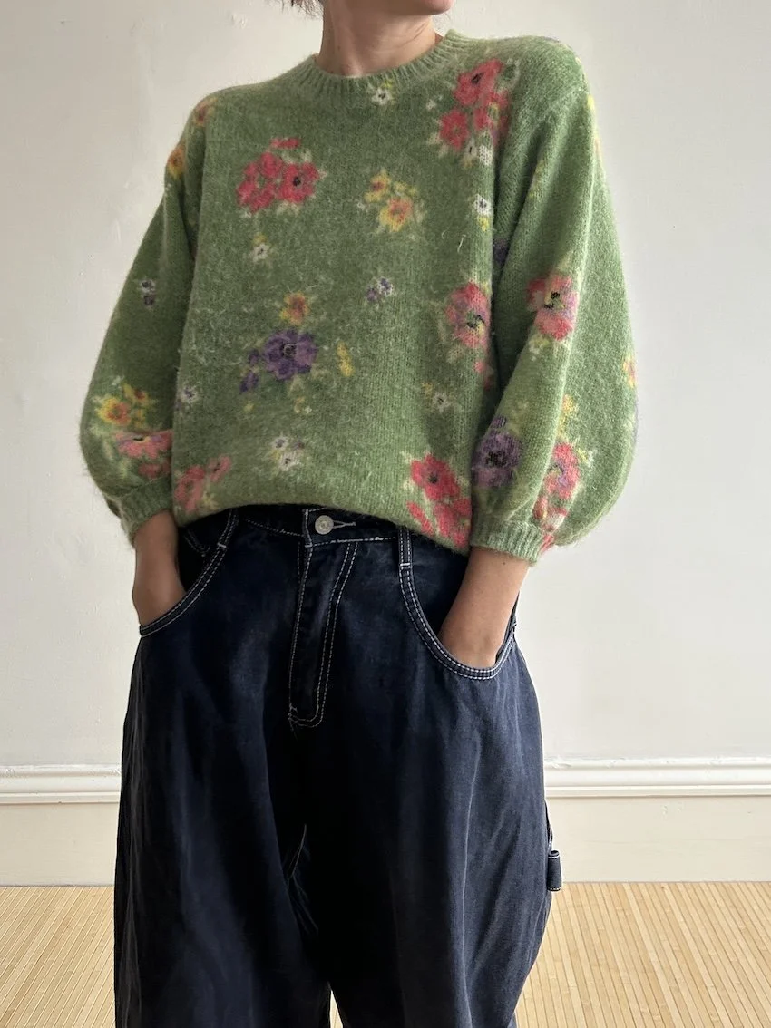 Sézane Green Floral Fluffy Jumper Size M