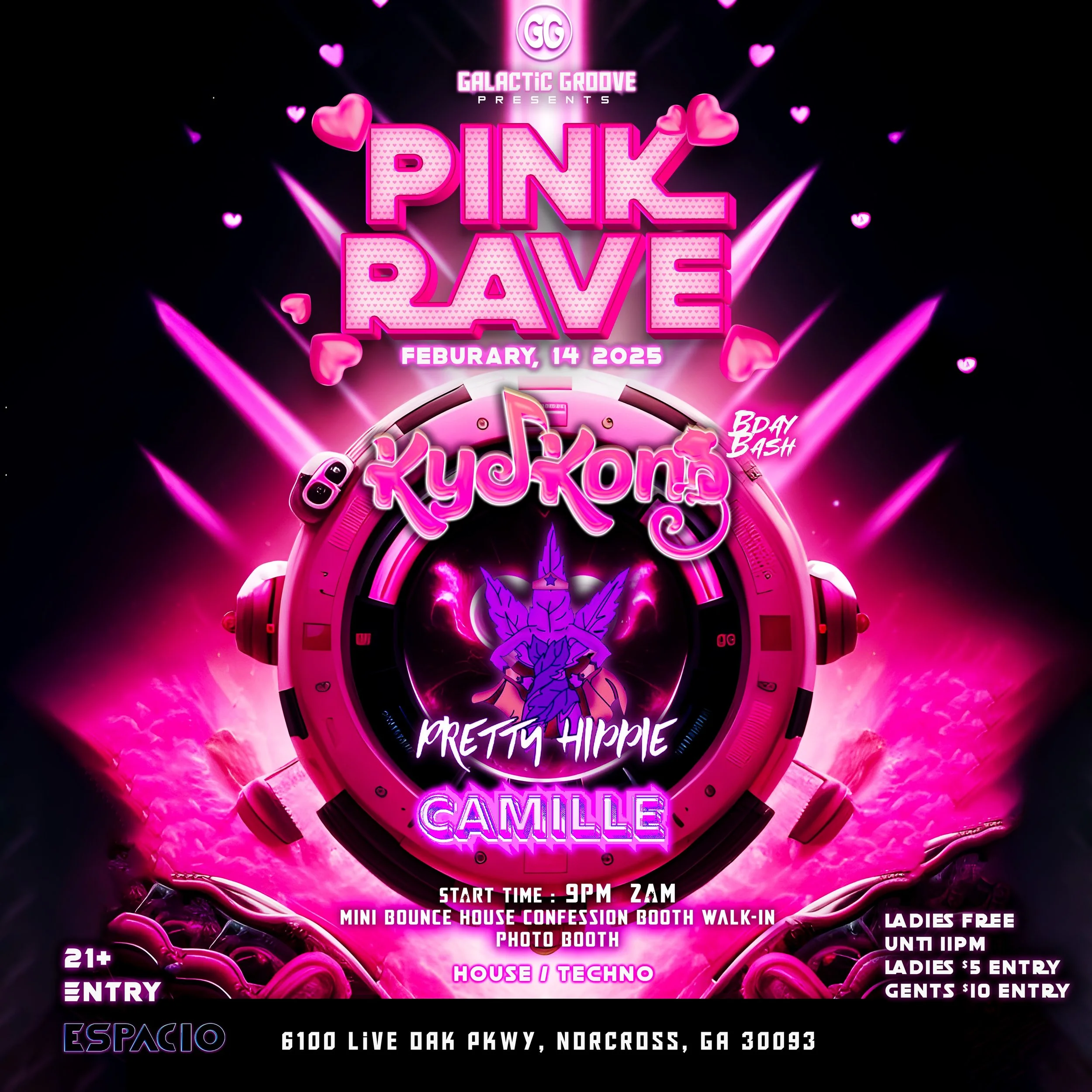 Galactic Groove Presents The Pink Rave! at 6100 Live Oak Pkwy Friday, Feb 14, 2025
