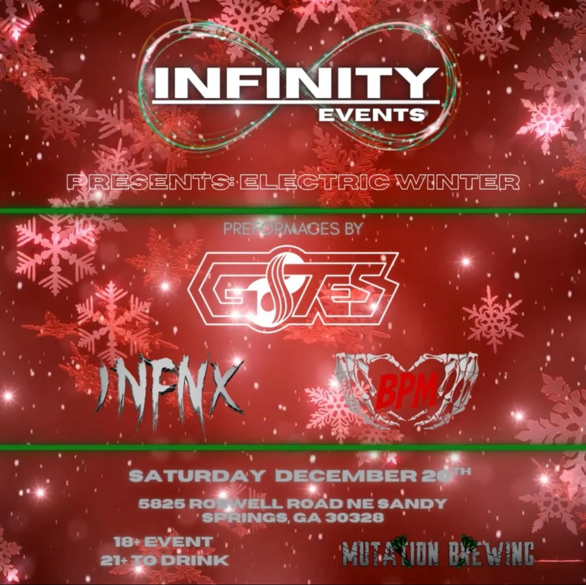 Infinity Events: Electric Winter at Mutation Brewing Company Saturday, Dec 20, 2025