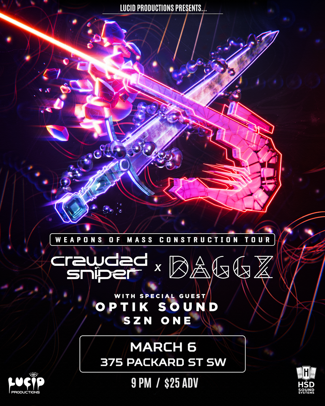 Lucid Productions: Daggz + Crawdad Sniper at 375 Packard St SW Friday, Mar 6, 2026