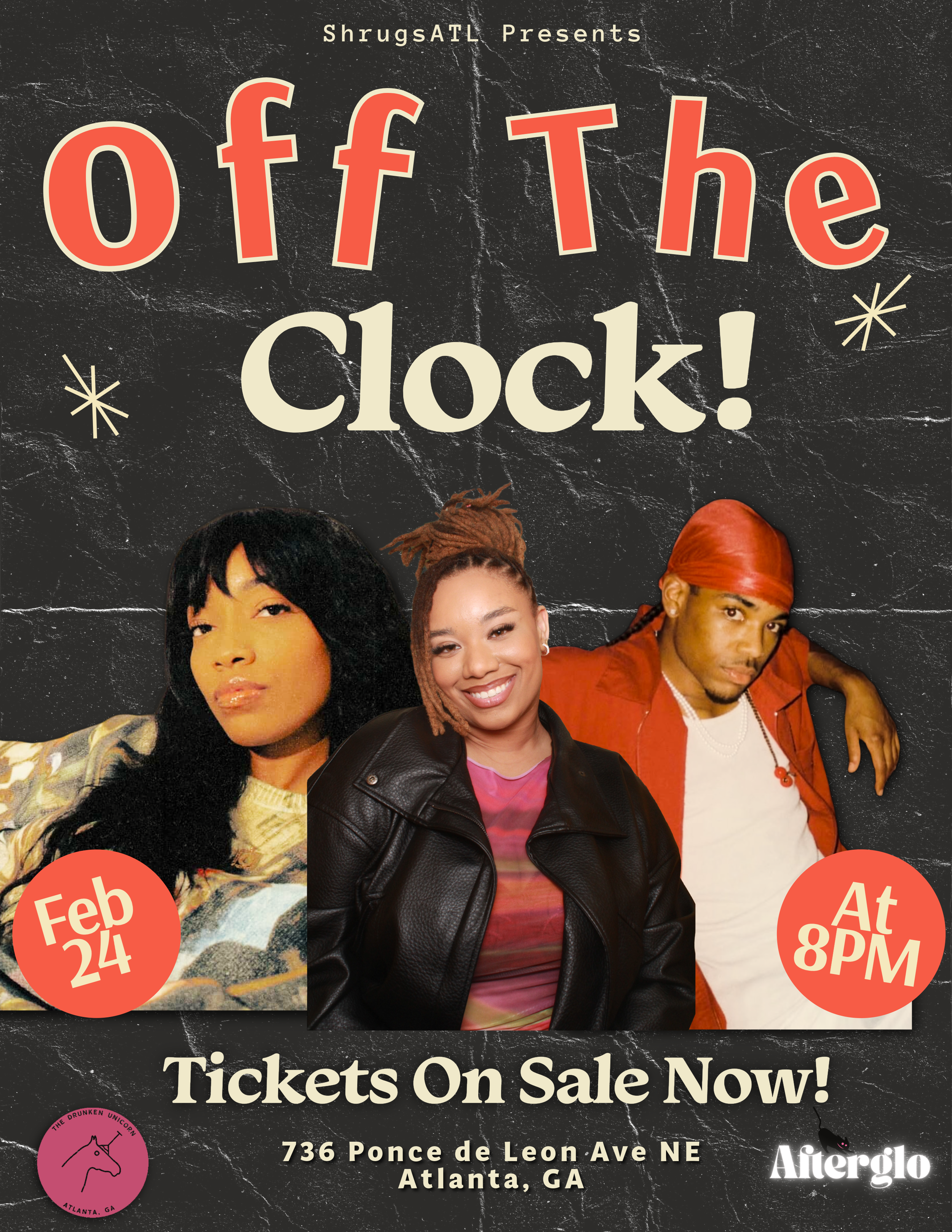 OFF THE CLOCK! w/ Cleotrvppv, Fonderrrr, Jagu4r, BB LUX at The Drunken Unicorn Tuesday, Feb 24, 2026