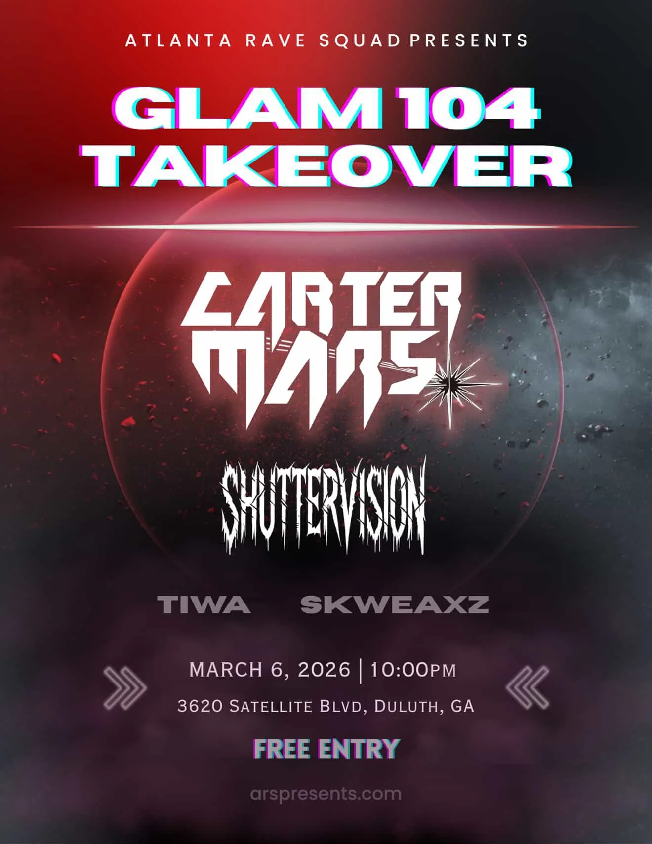 Atlanta Rave Squad: Carter Mars at Glam104 Friday, Mar 6, 2026