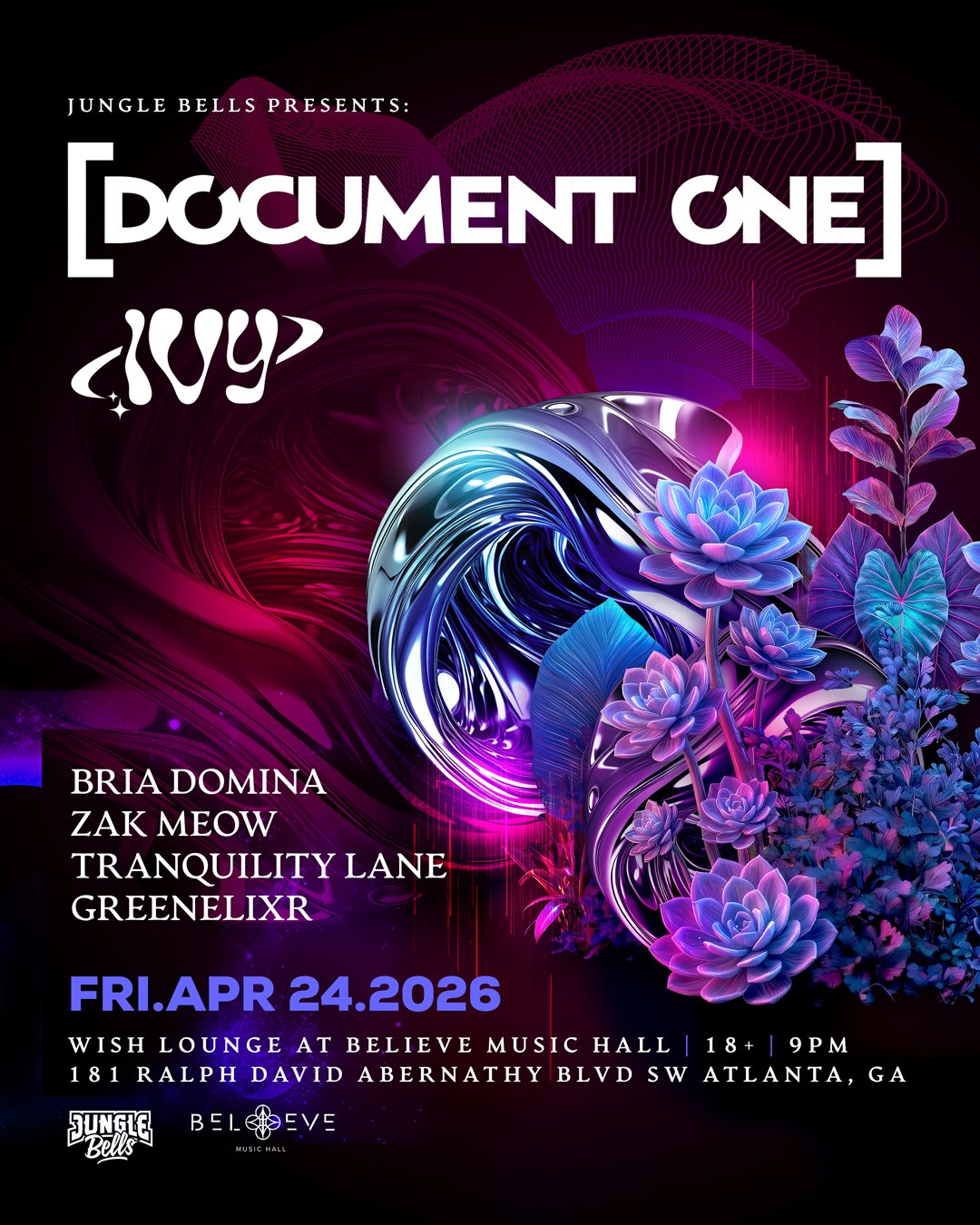 Jungle Bells: Document One + Ivy at Believe Music Hall Friday, Apr 24, 2026