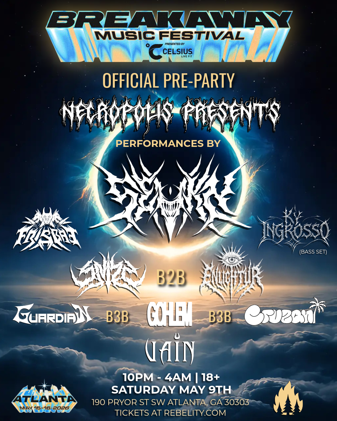 Necropolis Breakaway Pre-Party at Faux Rest Saturday, May 9, 2026