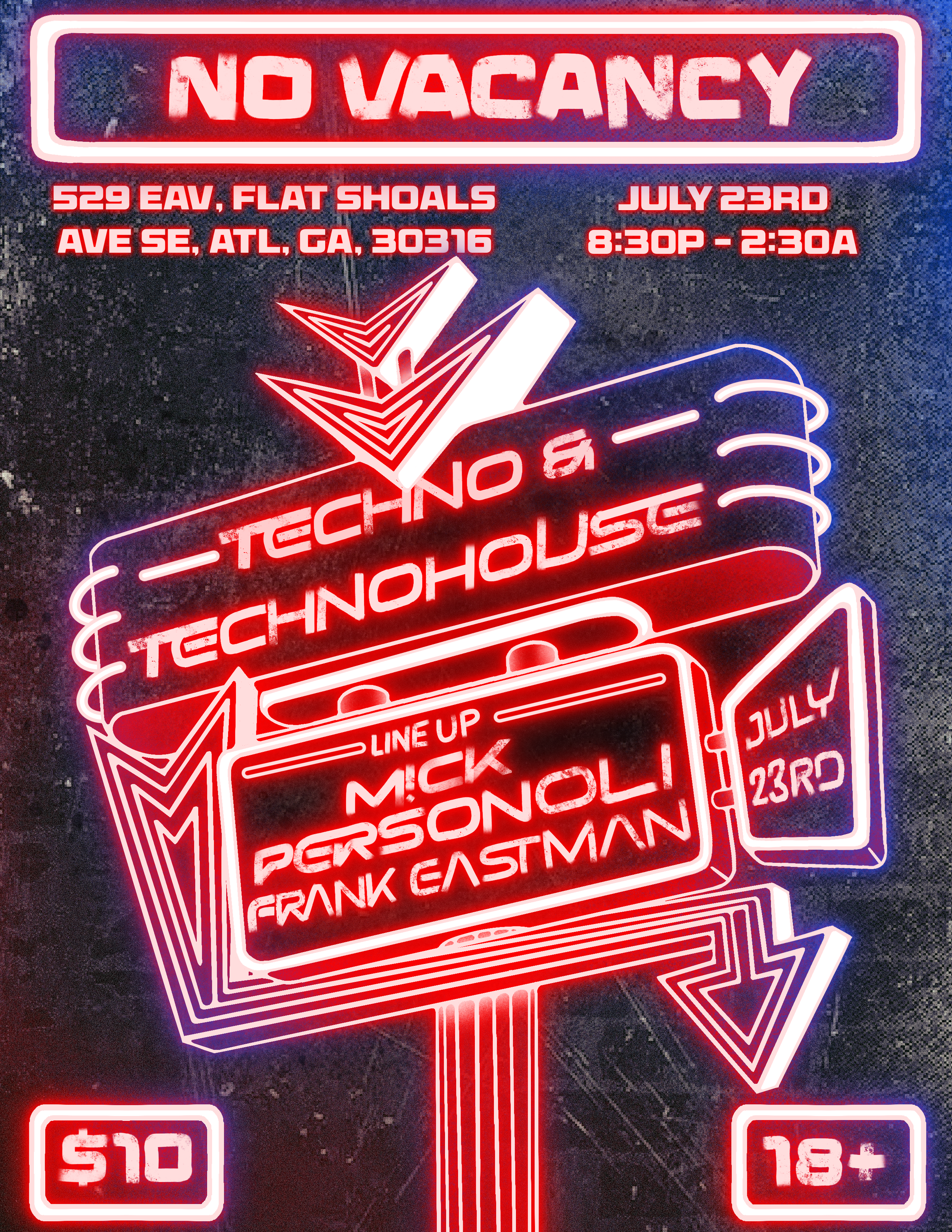 No Vacancy Techno &amp; Tech House at 529 EAV Thursday, Jul 23, 2026