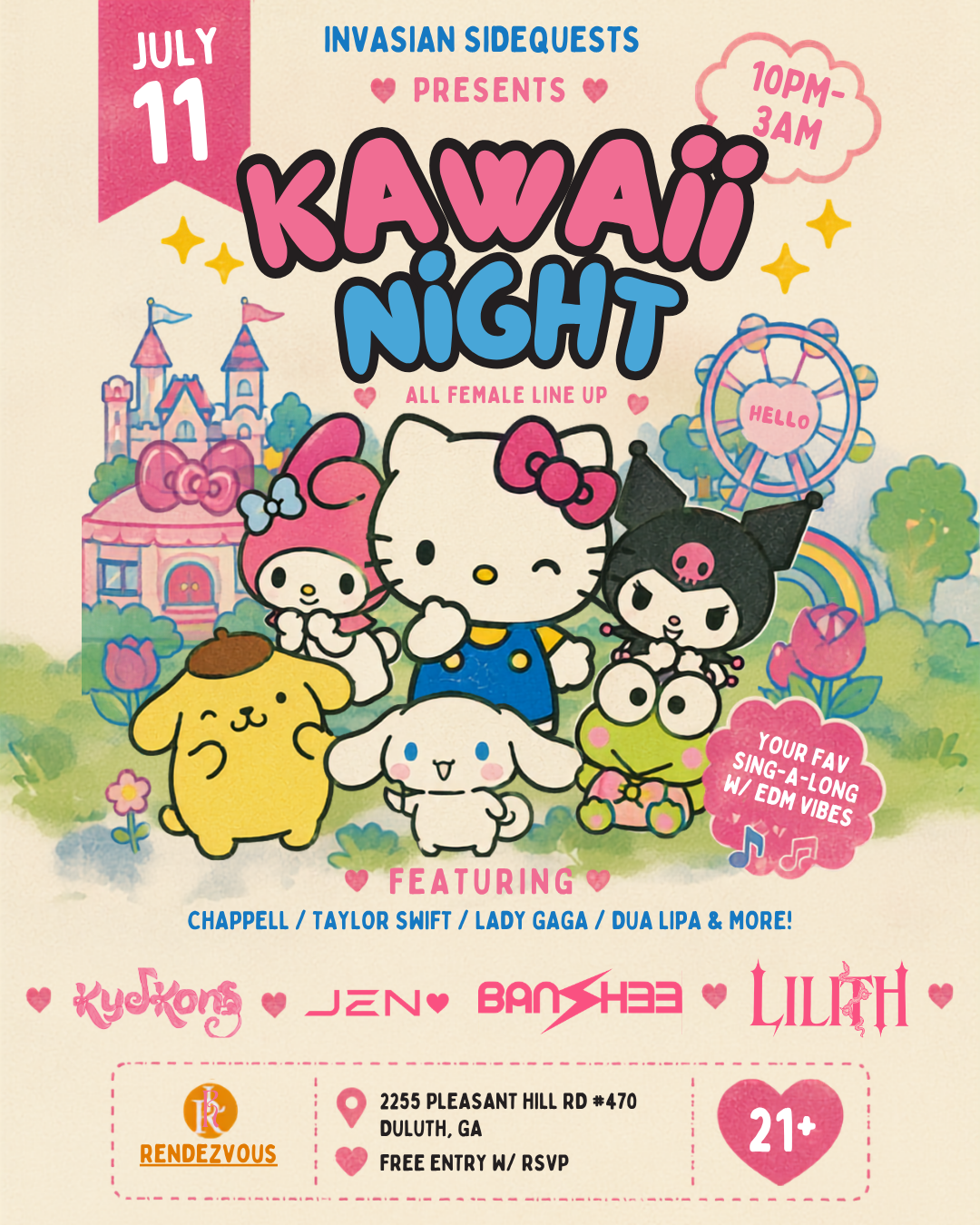 InvAsian Sidequests: Kawaii Night at Rendezvous Lounge Saturday, Jul 11, 2026