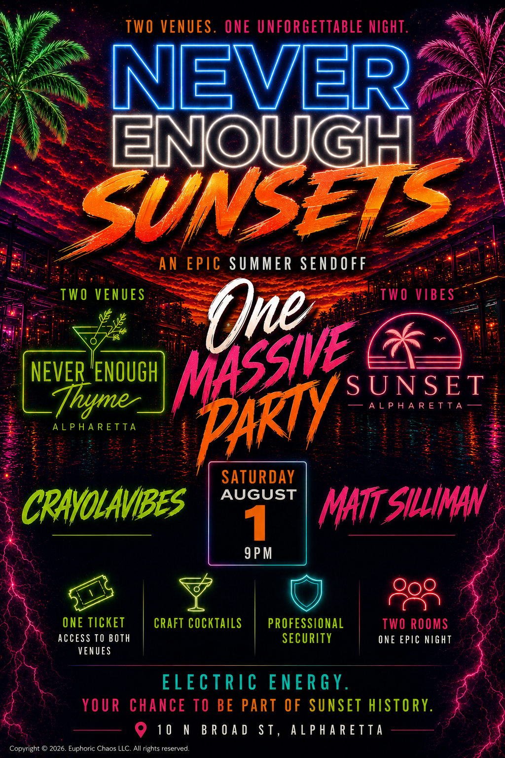 Never Enough Sunsets at Sunset Alpharetta Saturday, Aug 1, 2026