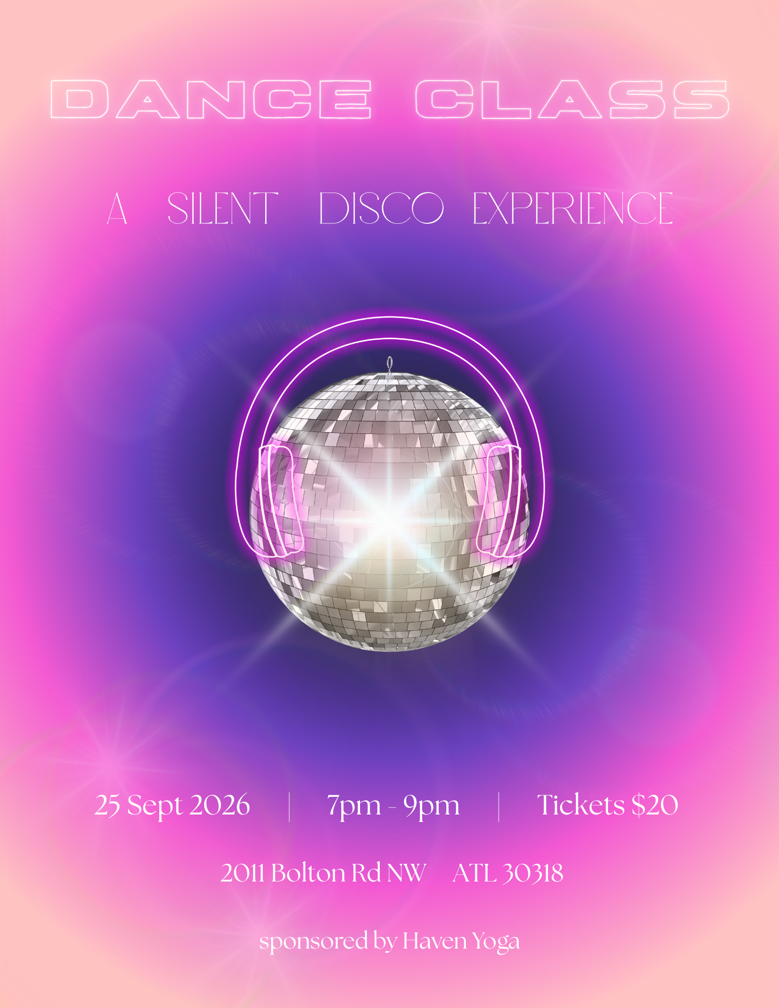 Dance Class: A Silent Disco Experience at Haven Yoga Friday, Sep 25, 2026
