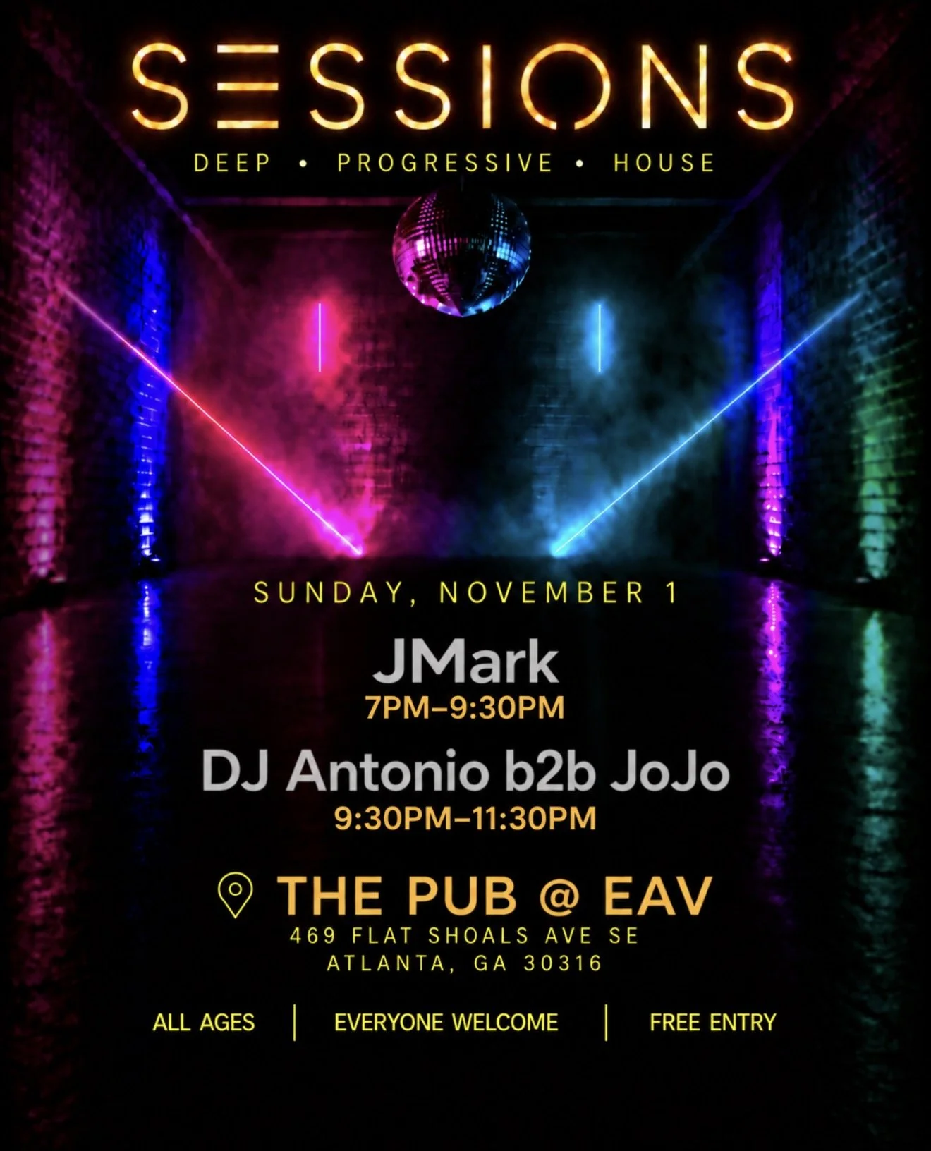 Sunday Sessions Deep &amp; Progressive House at the Pub EAV Sunday, Nov 1, 2026