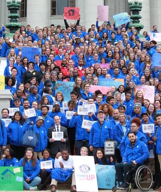 Each year AmeriCorps members kickoff the service year on the steps of the Wisconsin State Capitol.