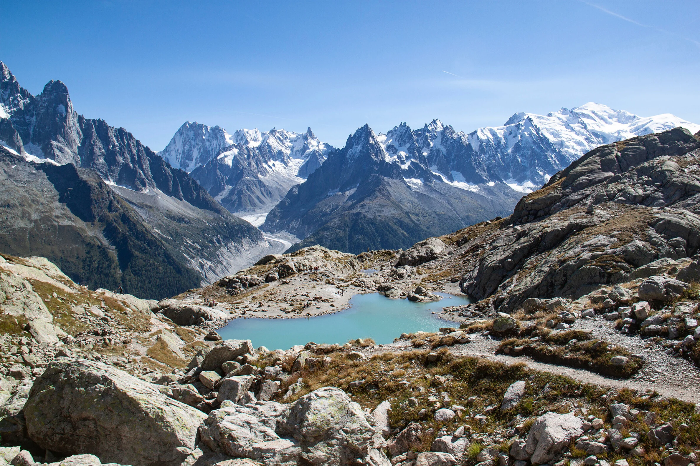 Lac Blanc above Chamonix, France with Mont Blanc in the background.