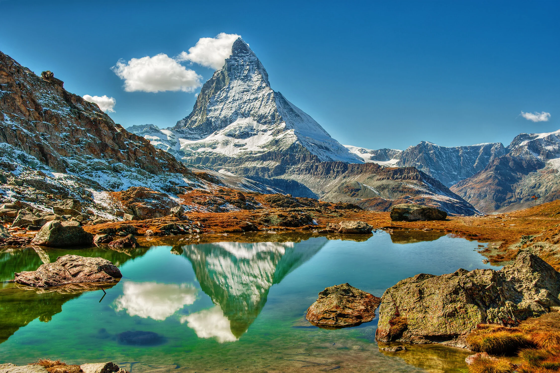 The Matterhorn above the village of Zermatt, Switzerland.