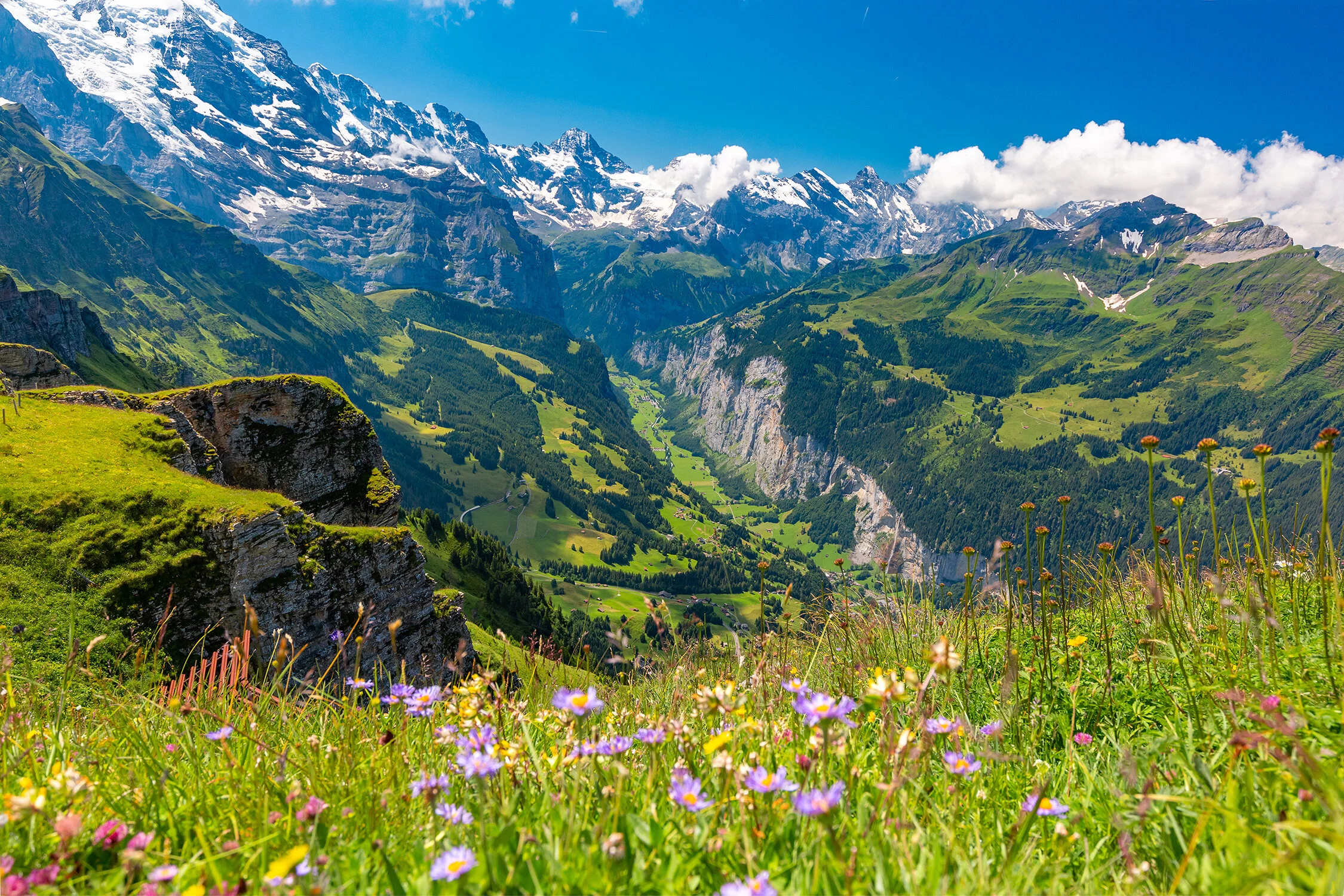 The Lauterbrunnental viewed from the alps above Wengen, Switzerland.