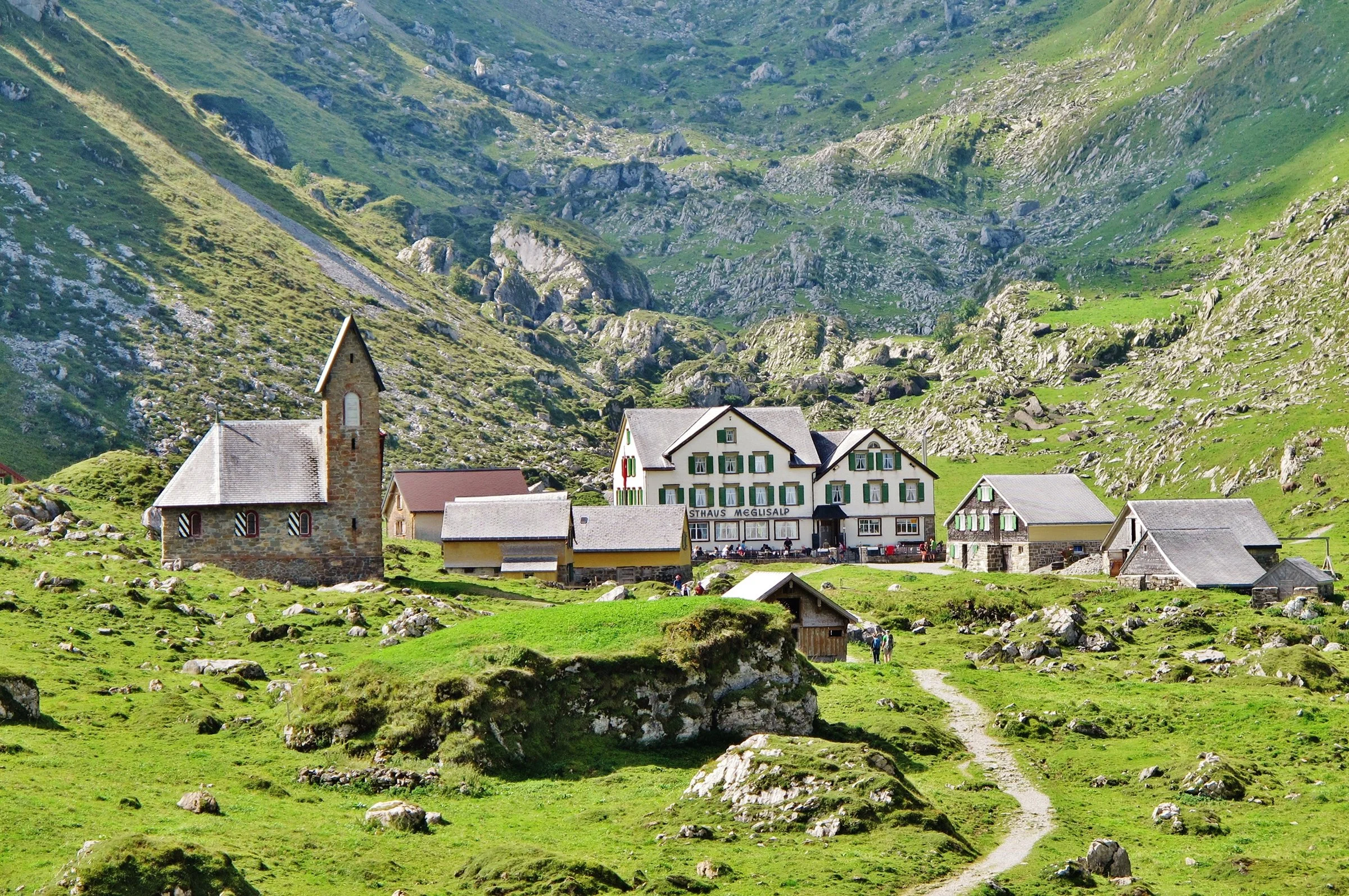 The tiny hamlet of Meglisalp which is only accessible on foot.
