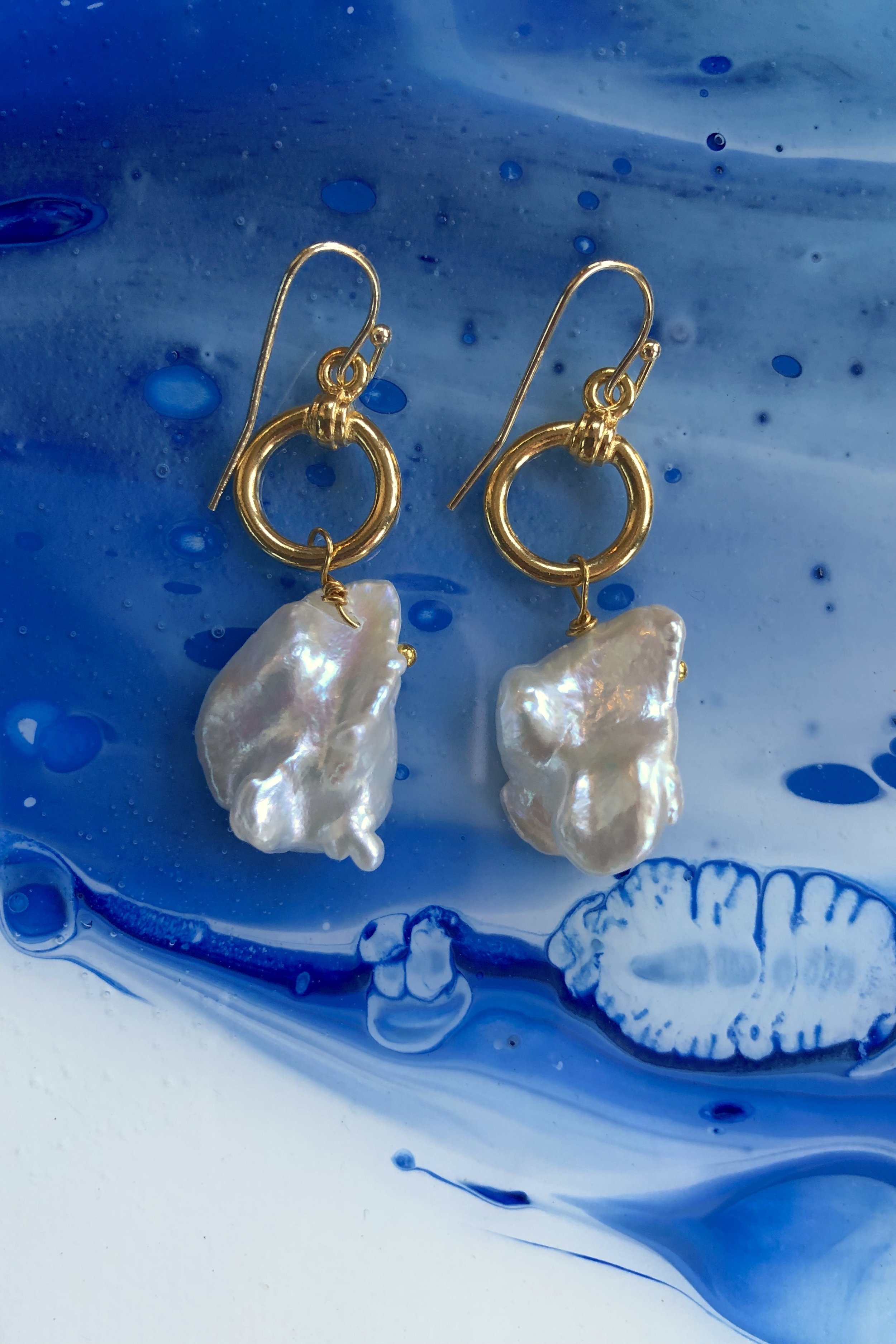 Keshi Freshwater Pearls with Golden Hoops