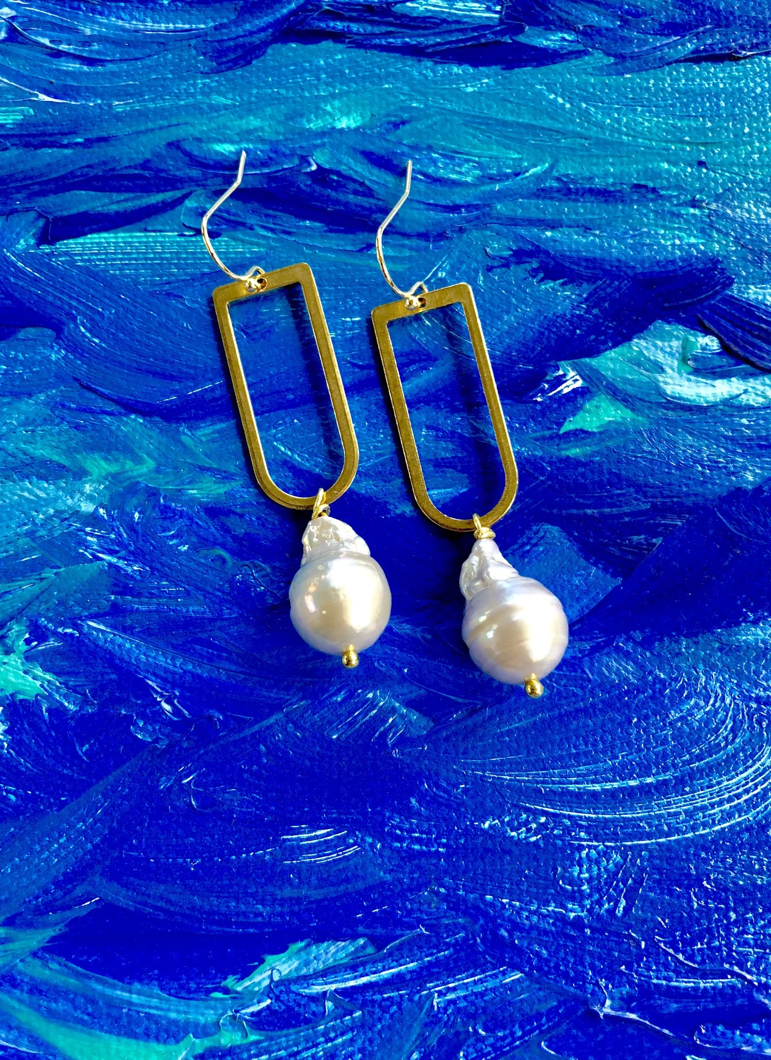 Light Grey Baroque Pearls on Matte Gold Hoops