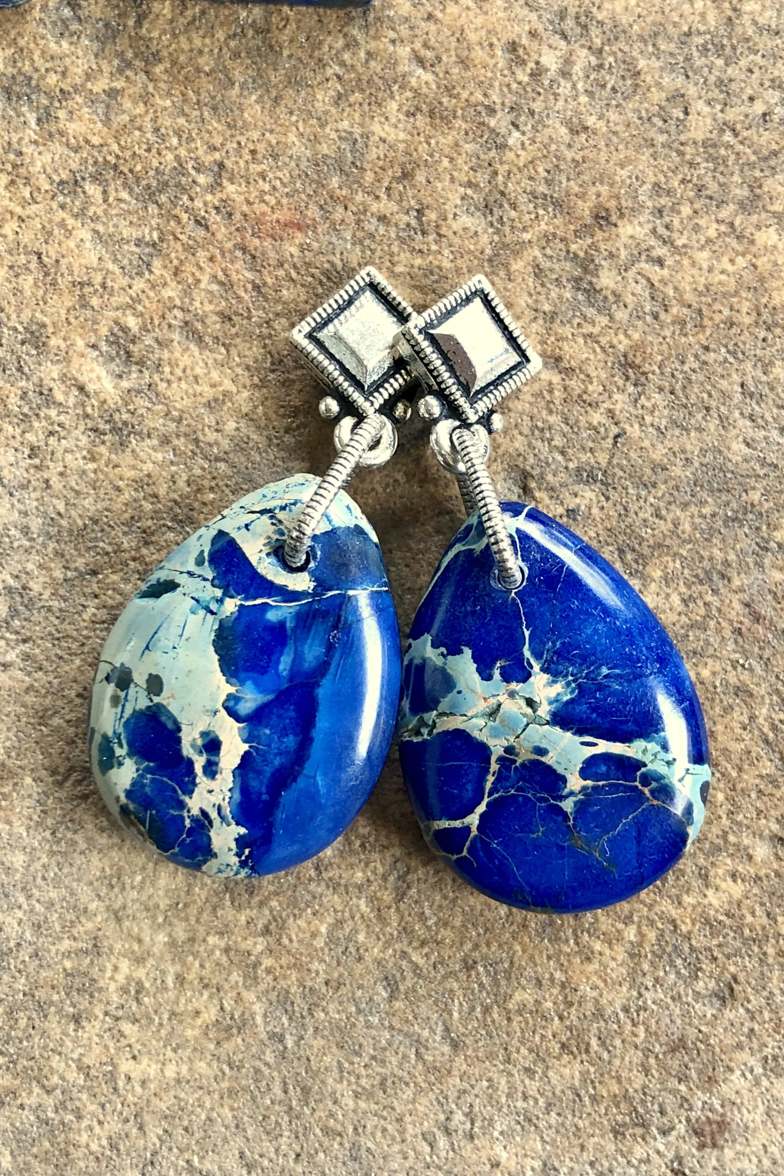 Cobalt Impression Jasper and Pyrite Earrings
