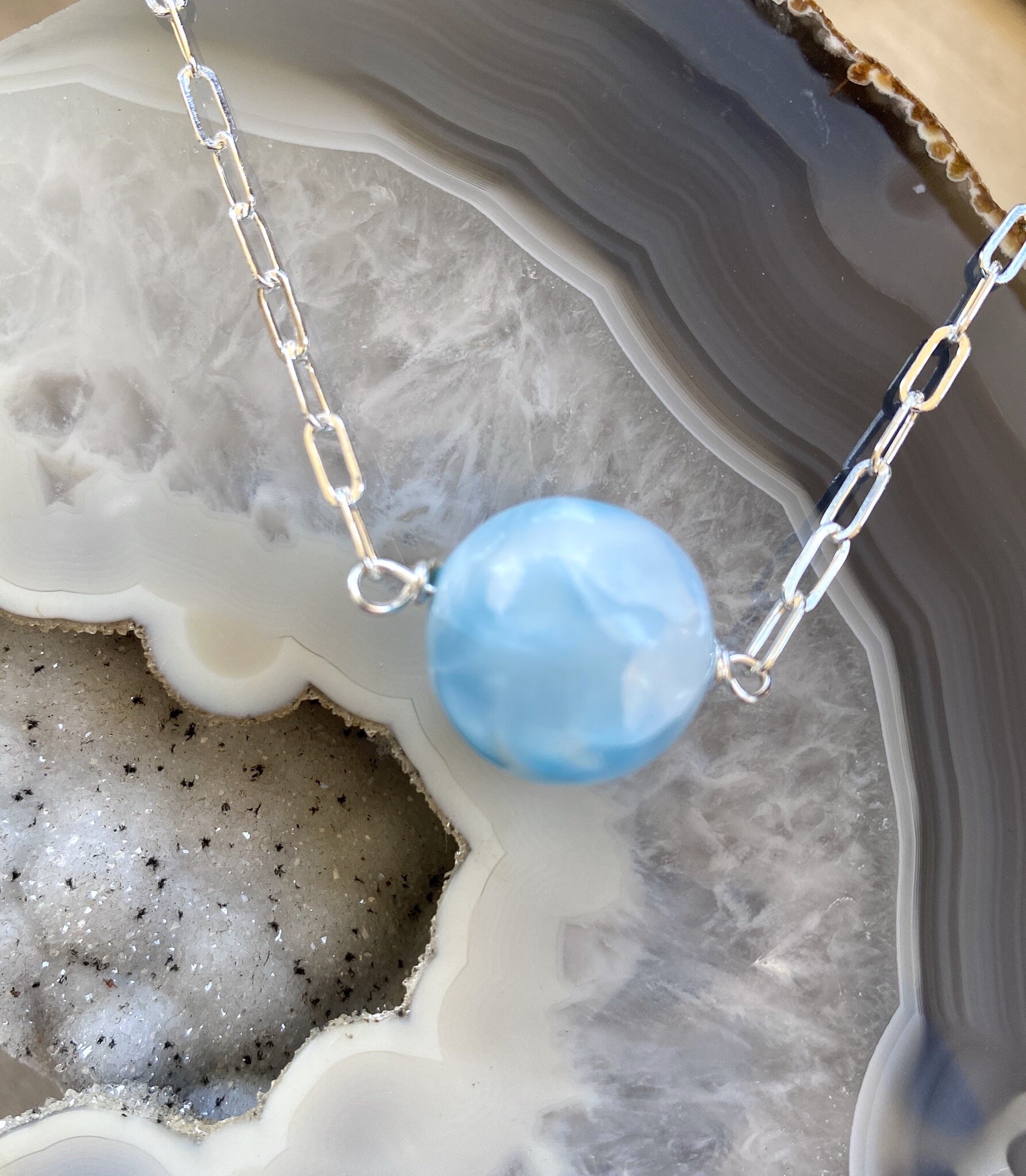 Larimar Sphere on Sterling Chain