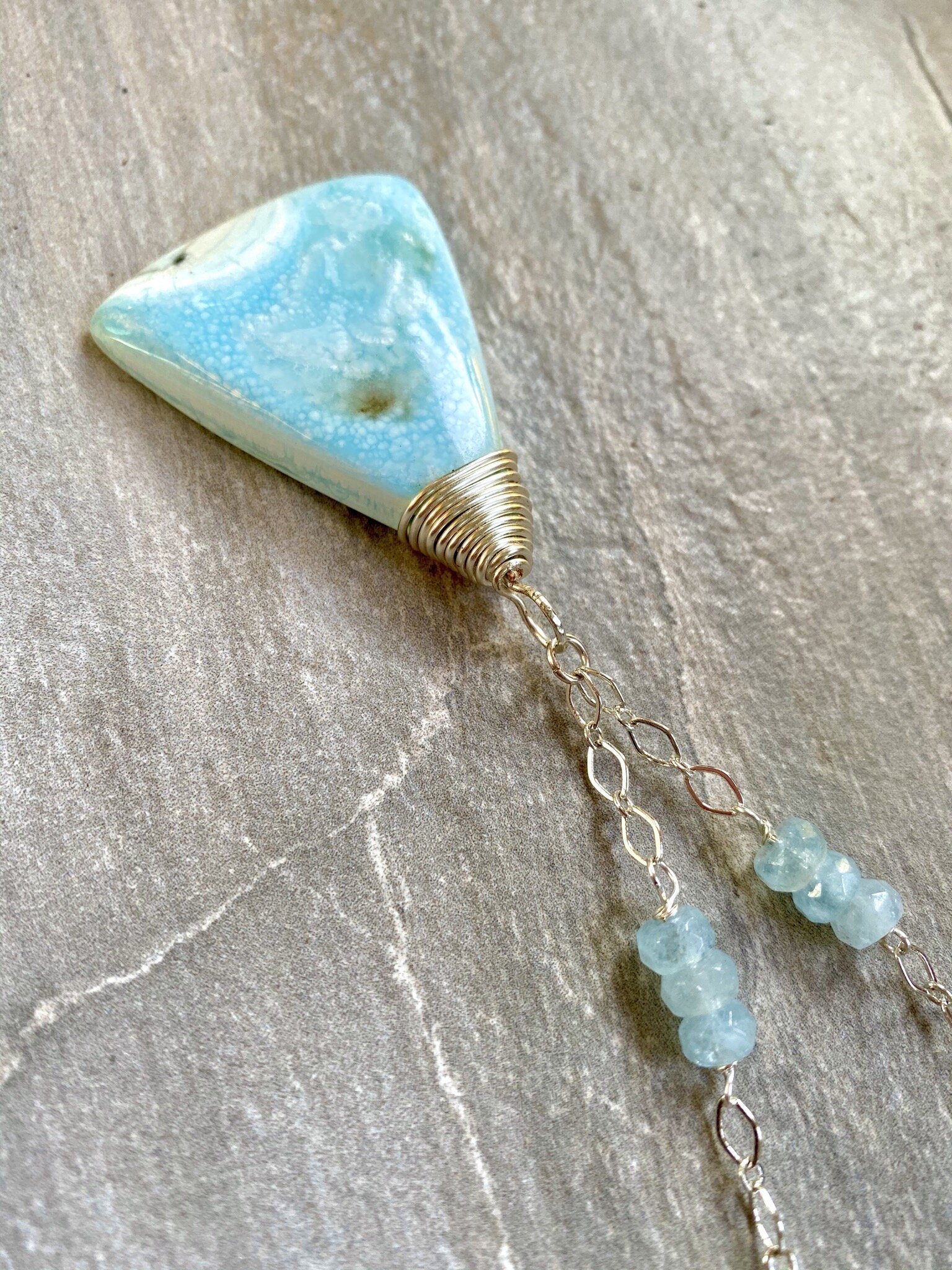 Larimar Triangular Pendant on Sterling Chain