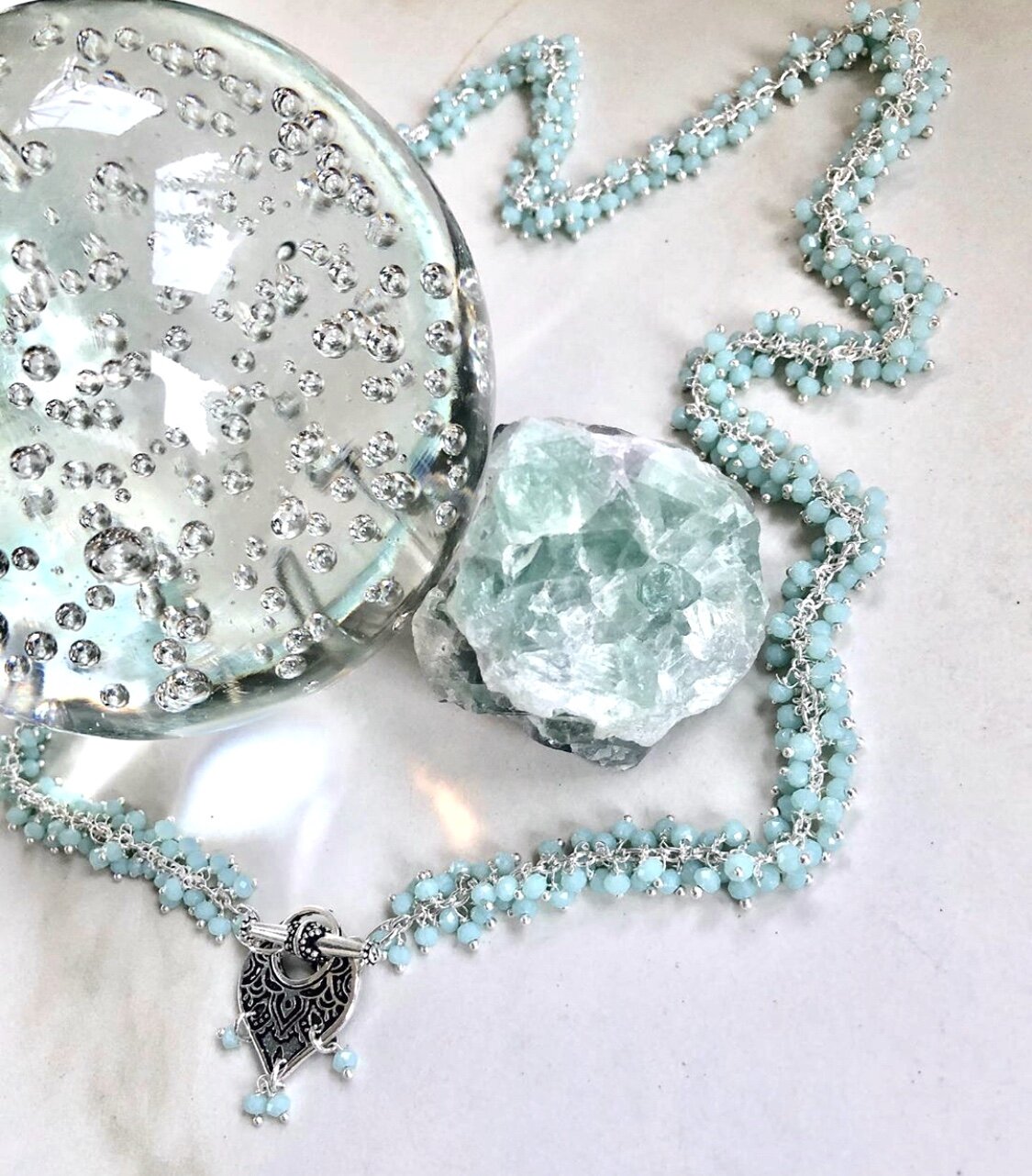Aquamarine  Beads on Sterling Silver Chain