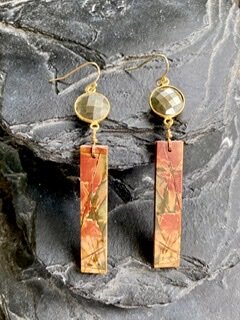 Red Creek Jasper Earrings on Pyrite