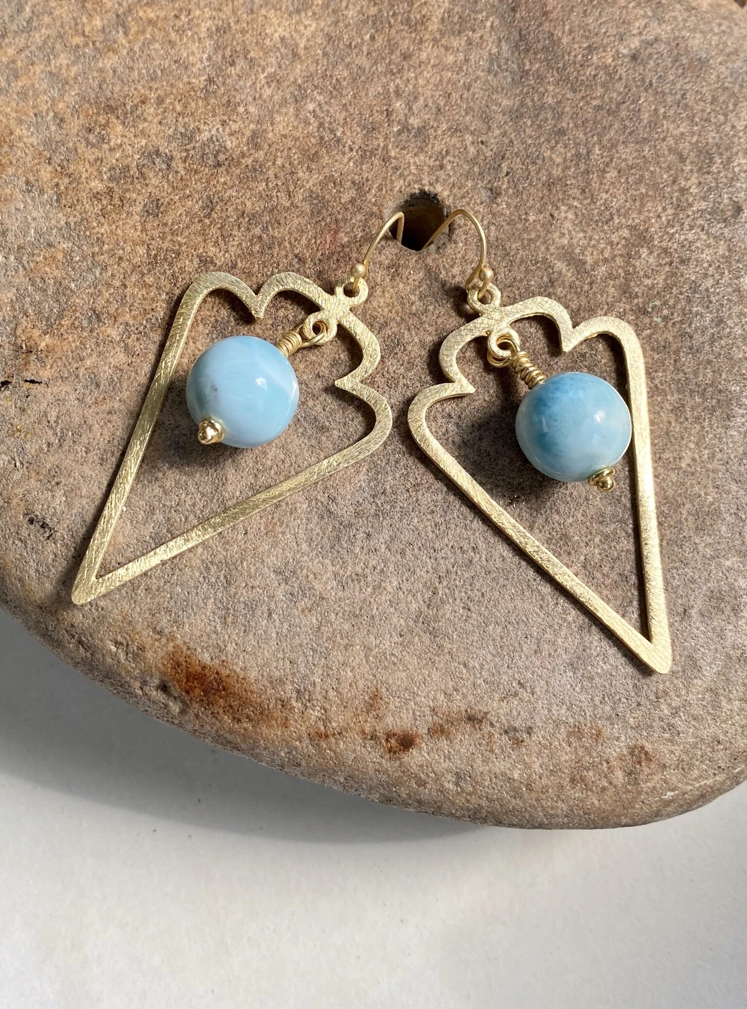Larimar in Matte Gold Arrow Earrings 