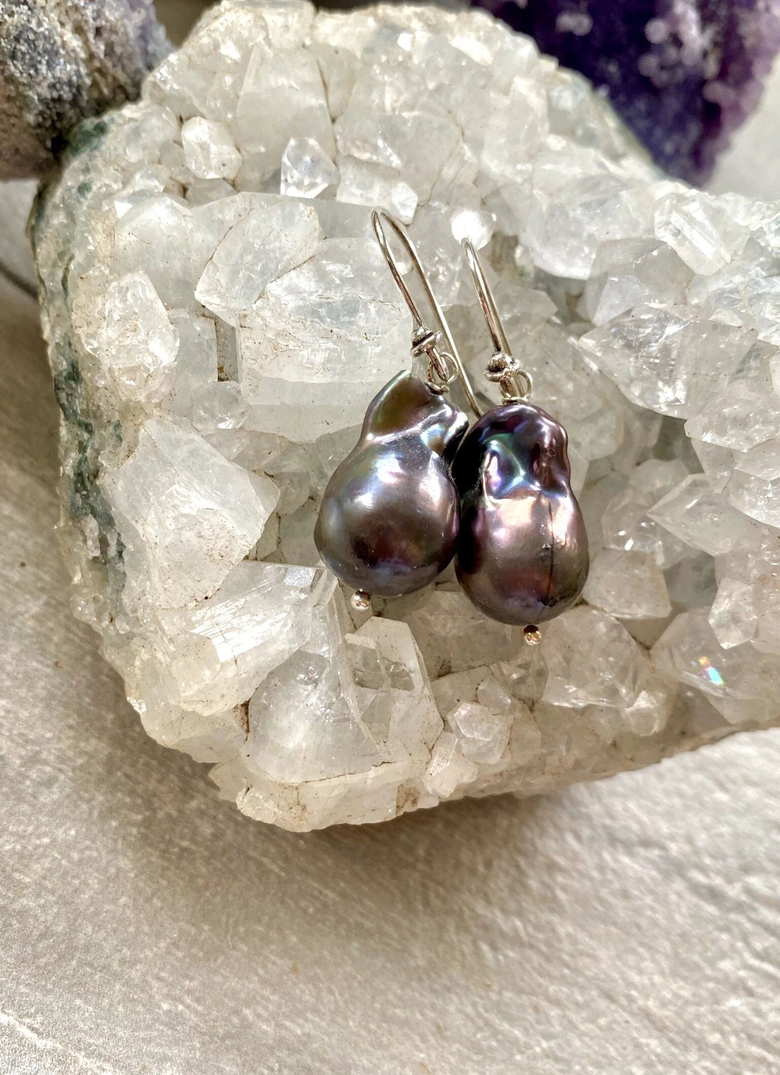 Freshwater Black Baroque Pearl Earrings