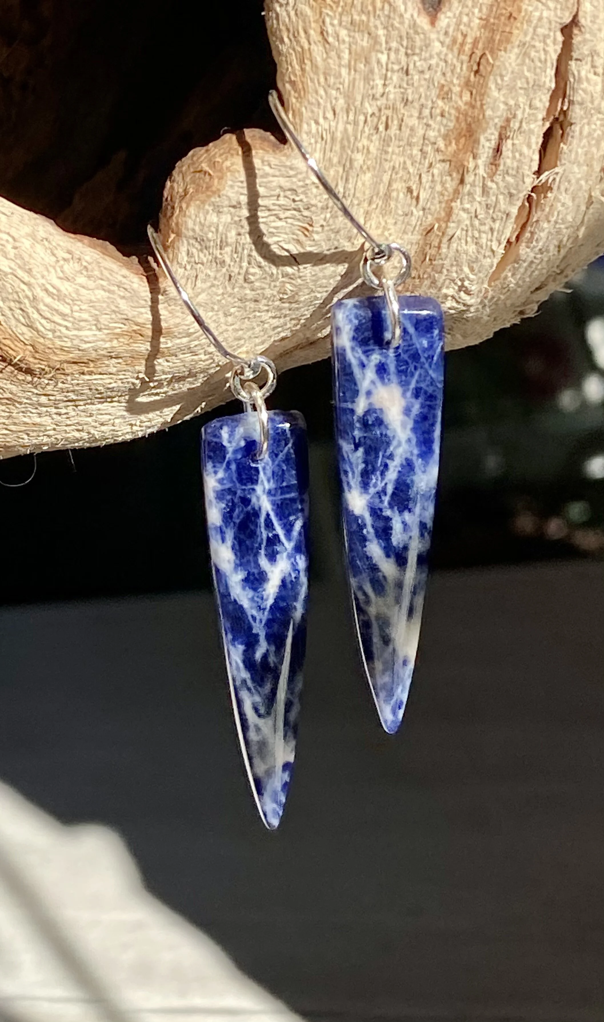 Sodalite Triangles on Sterling Silver Earrings