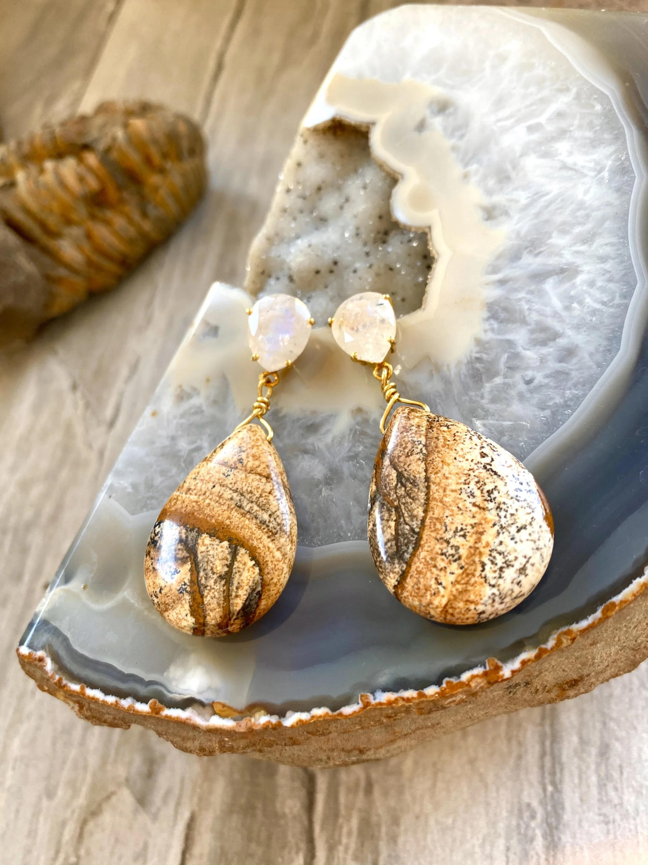 Jasper Teardrops on Moonstone Posts