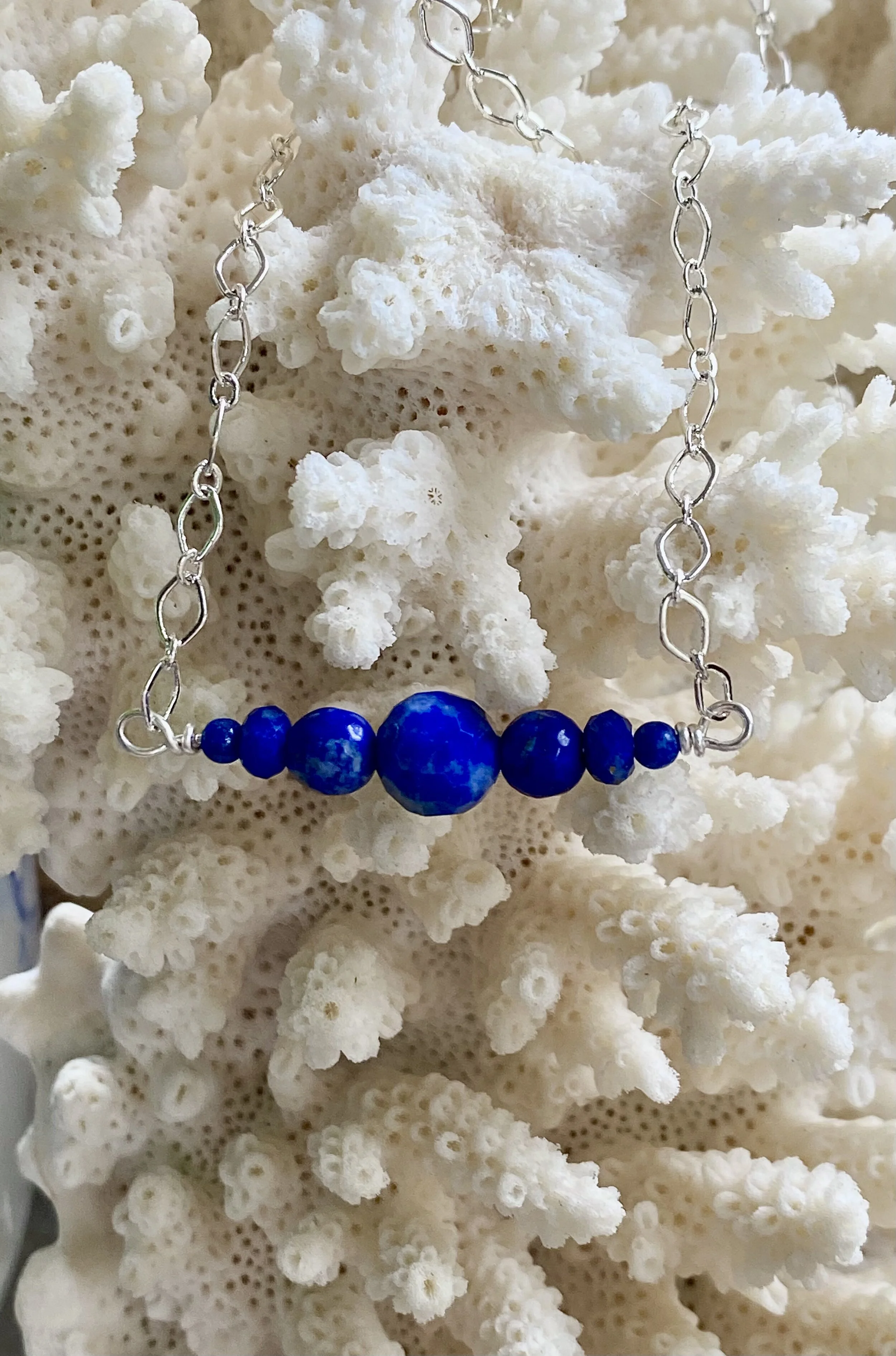 Lapis Lazuli Faceted Gemstones on Sterling Chain