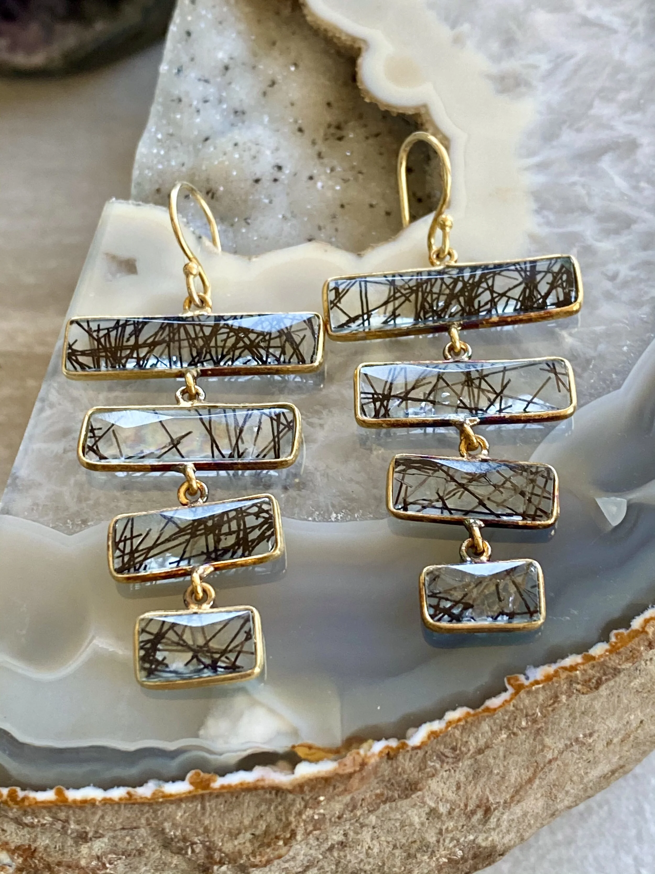 Rutilated Quartz Dangles on Gold Vermeil