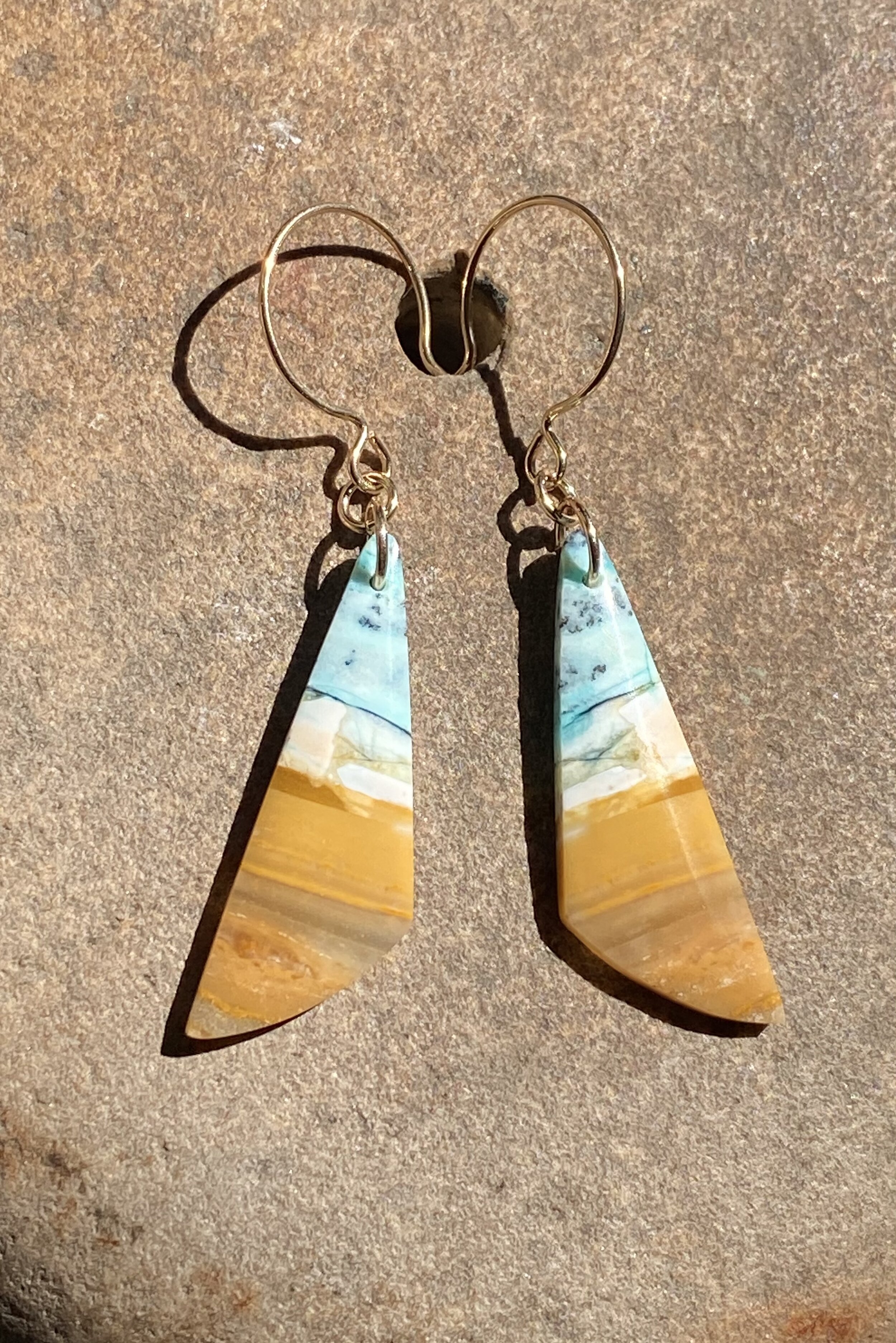 Blue Opalized Wood Earrings