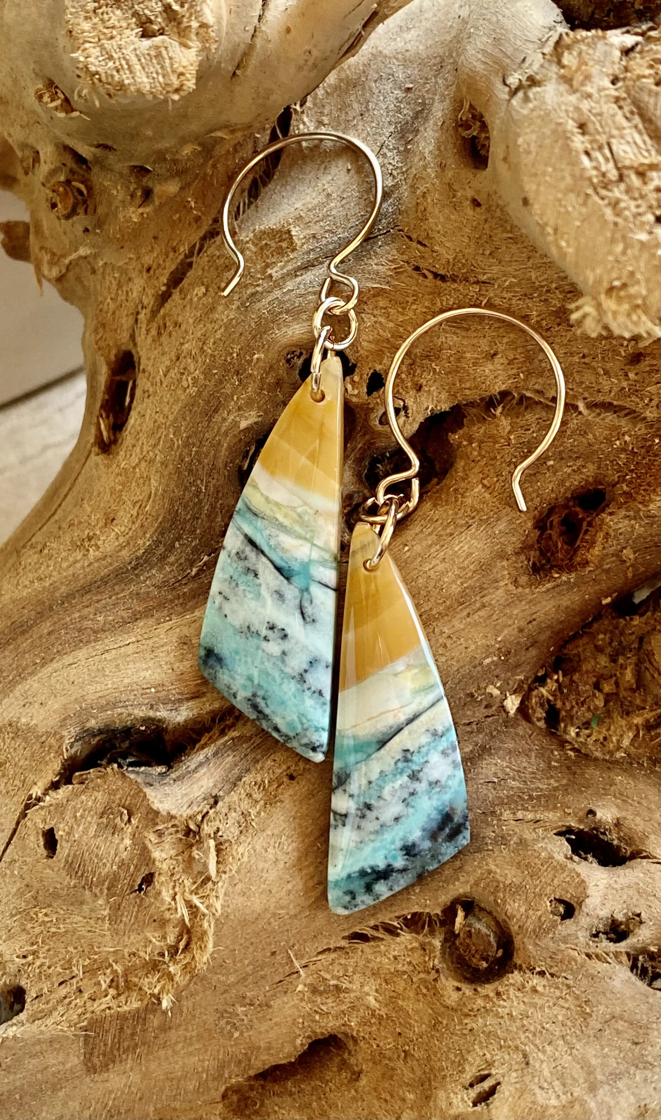 Blue Opalized Wood Earrings