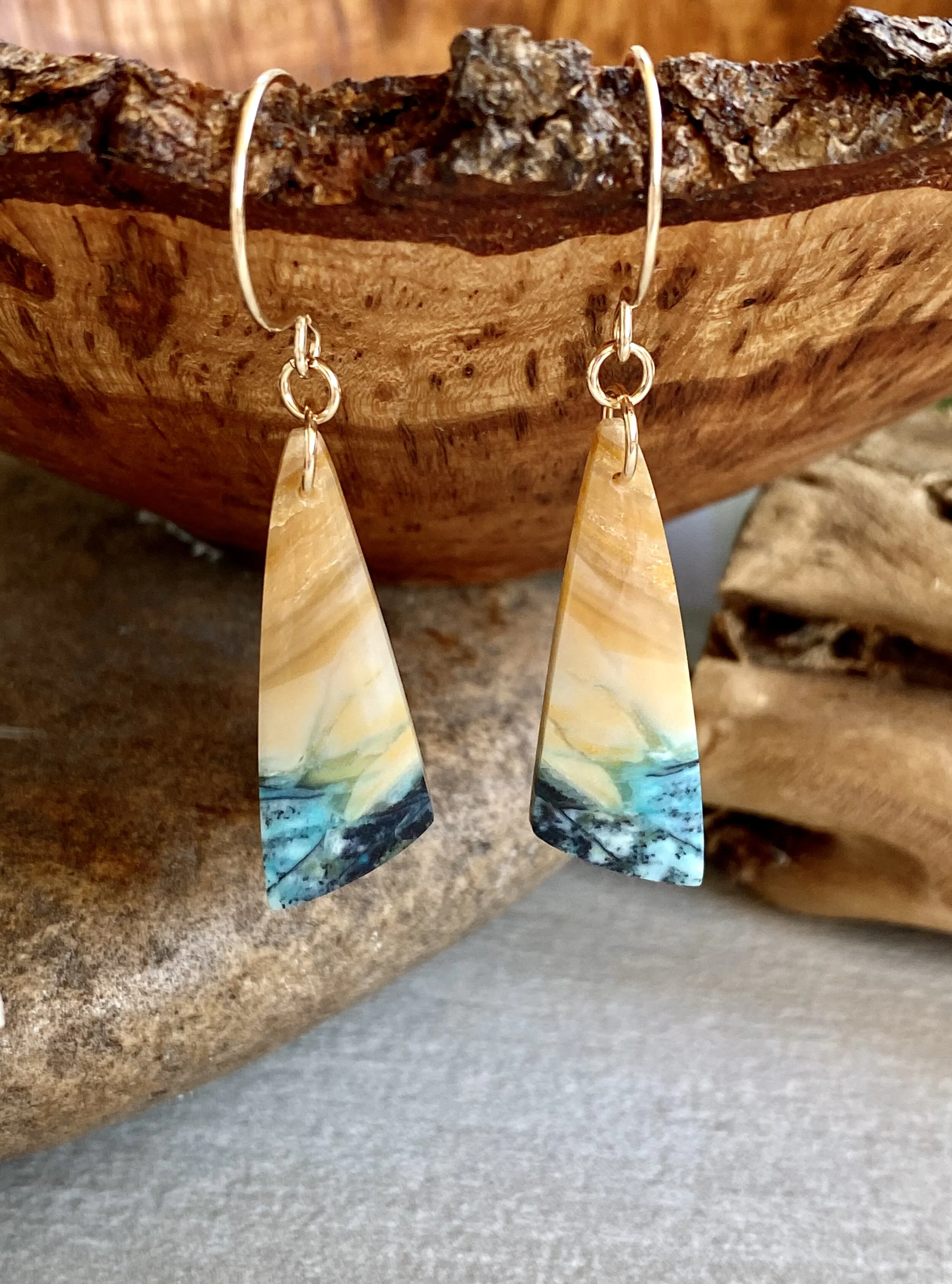 Blue Opalized Wood Earrings