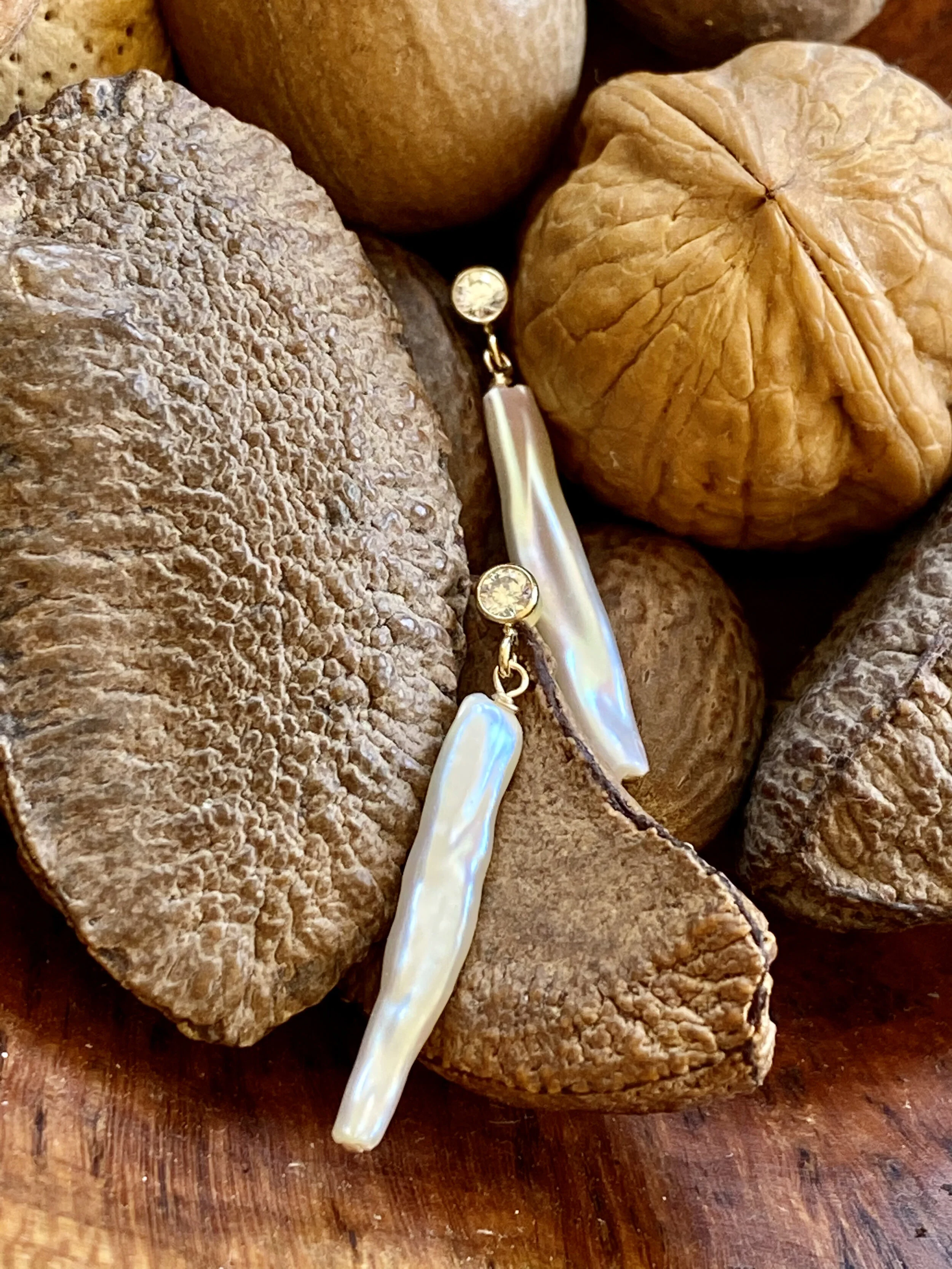 Biwa Pearls with CZ Posts