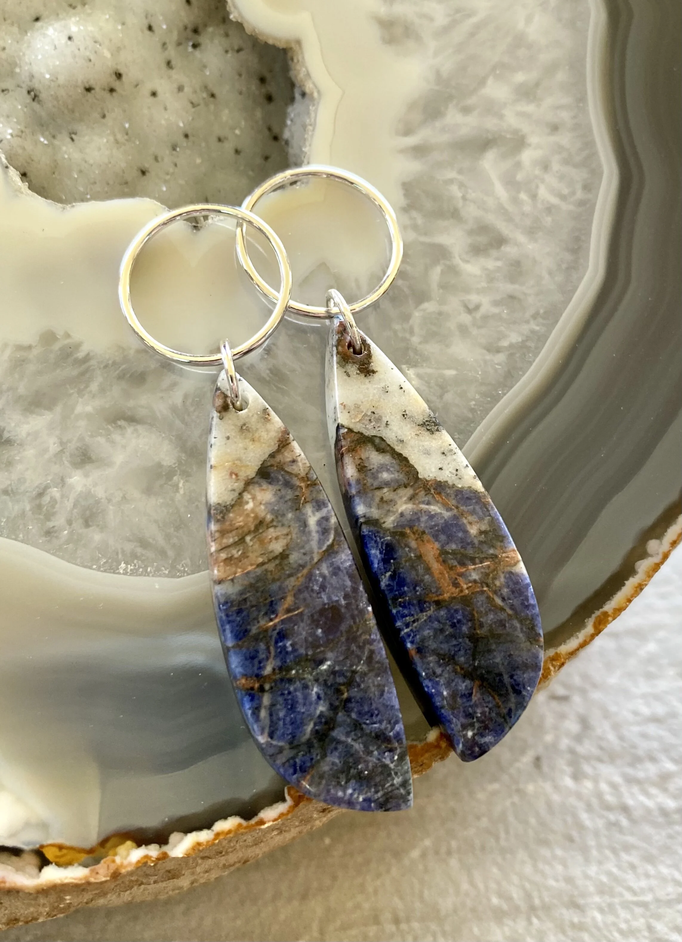 Sodalite Drop on Sterling Post Hoops