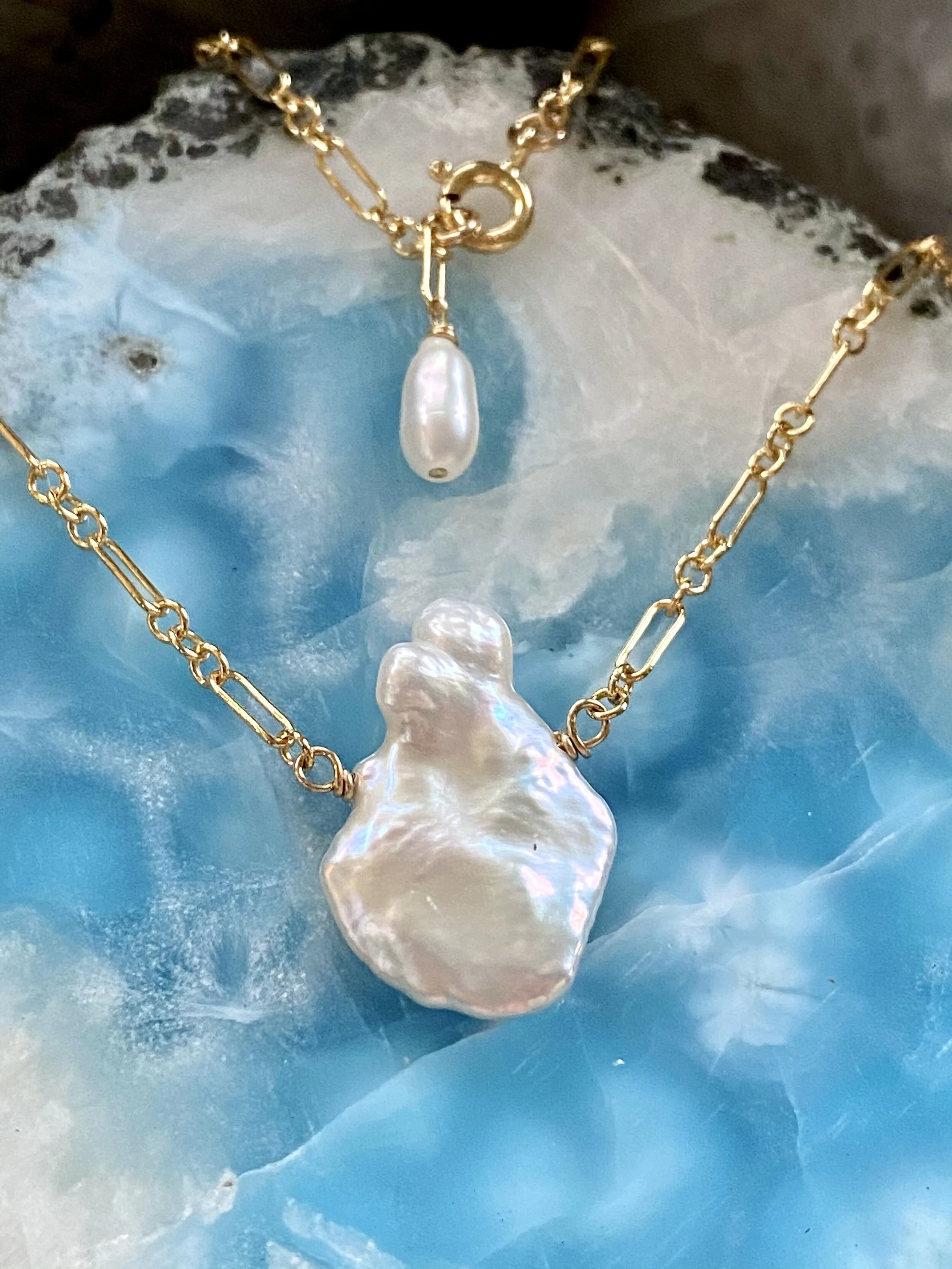Keshi Pearl Necklace on Gold Chain