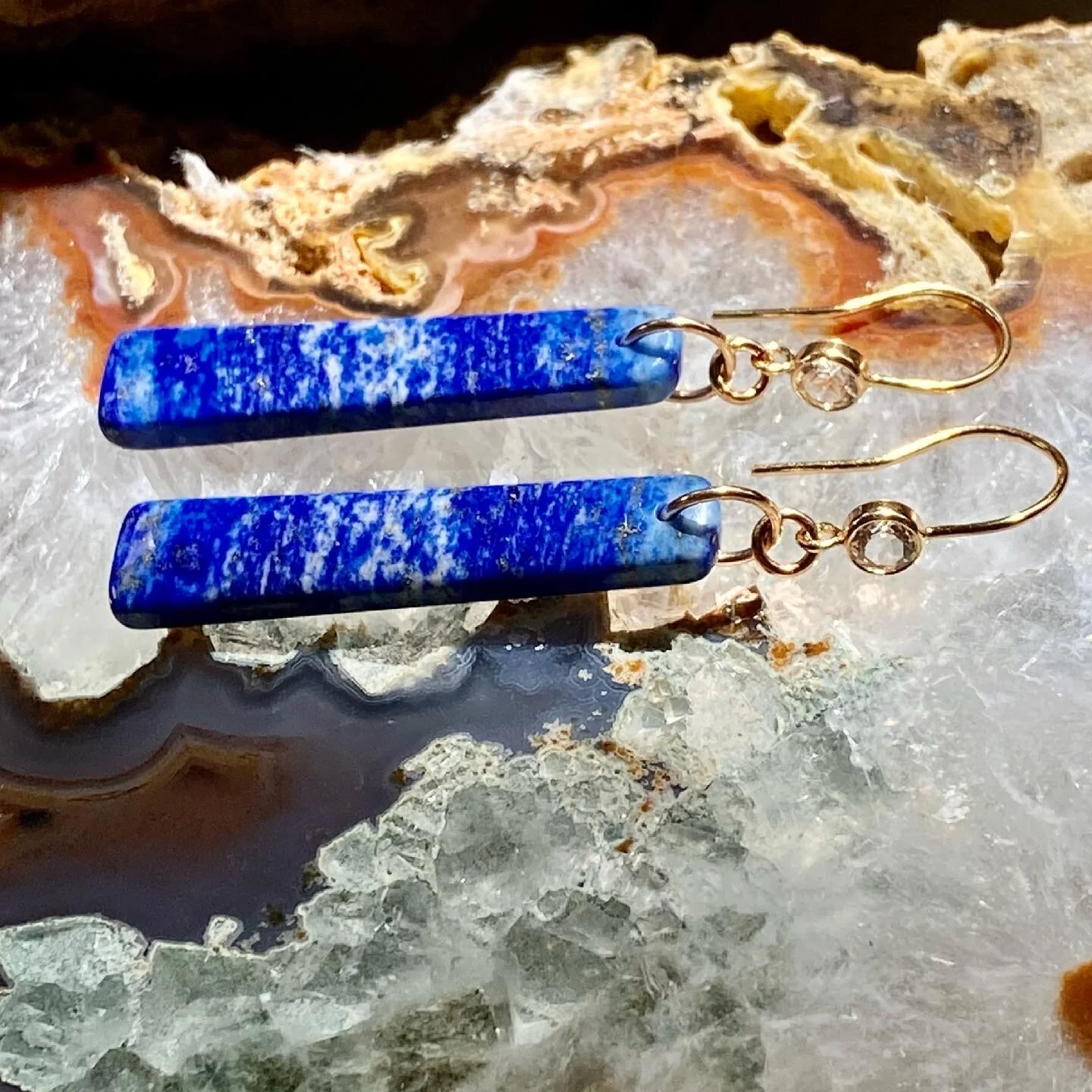 Lapis Lazuli on White Topaz Ear Wires