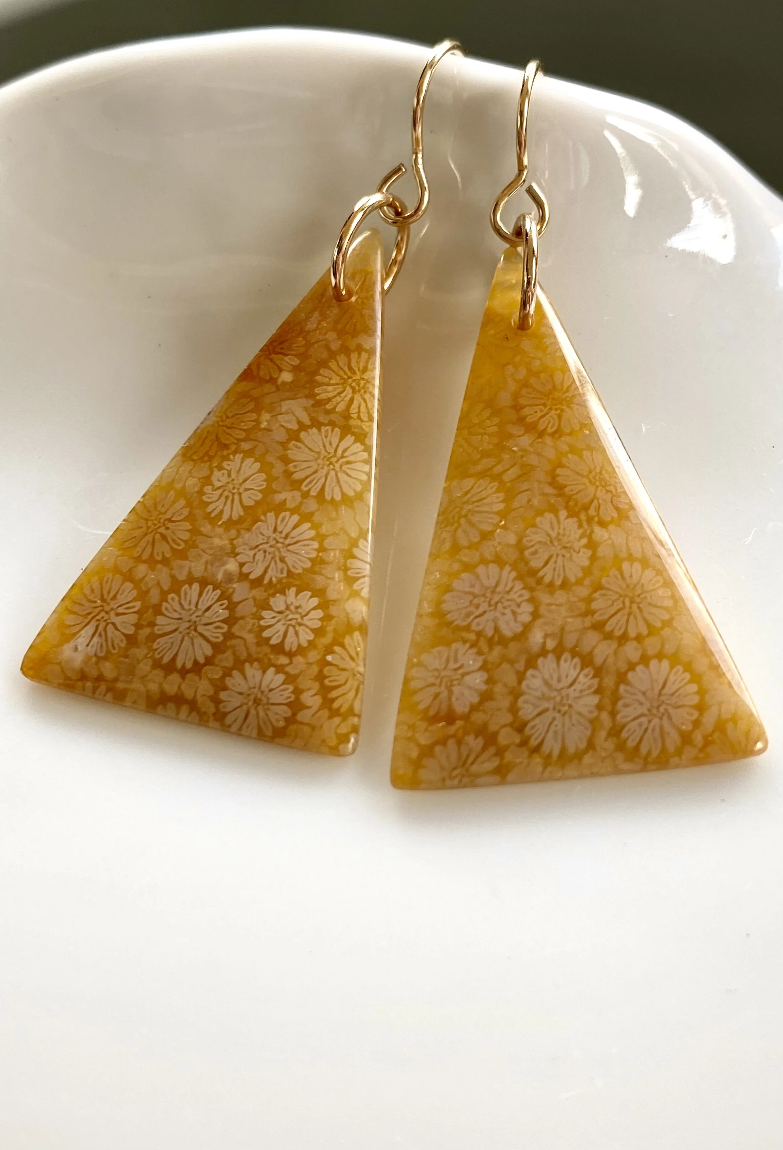 Fossilized Coral Triangle Earrings