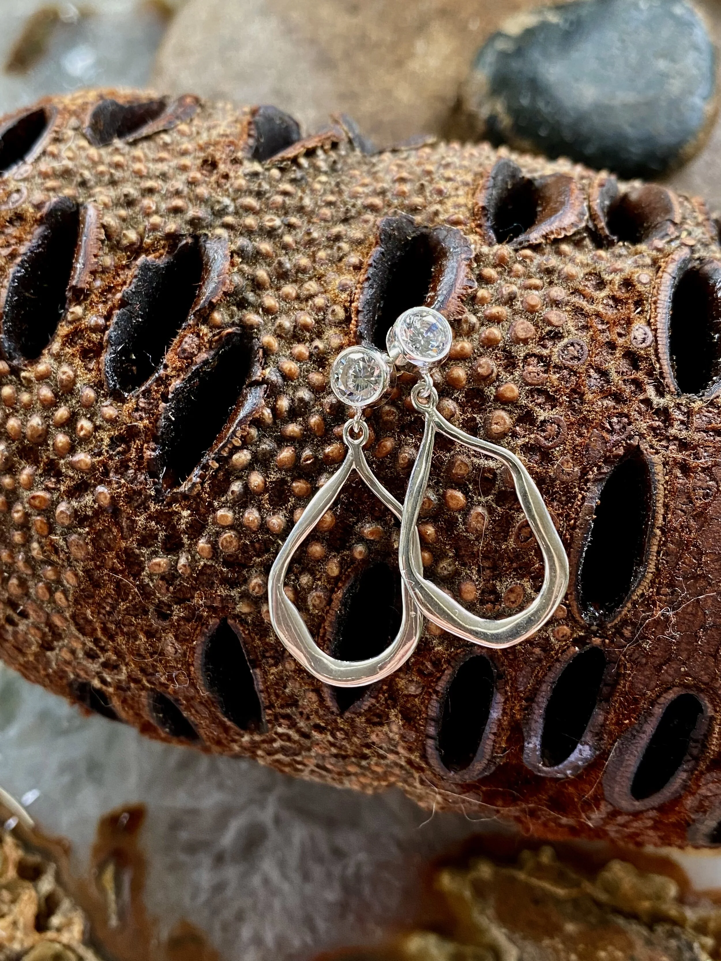 Sterling Silver Organic Hoops on CZ Posts