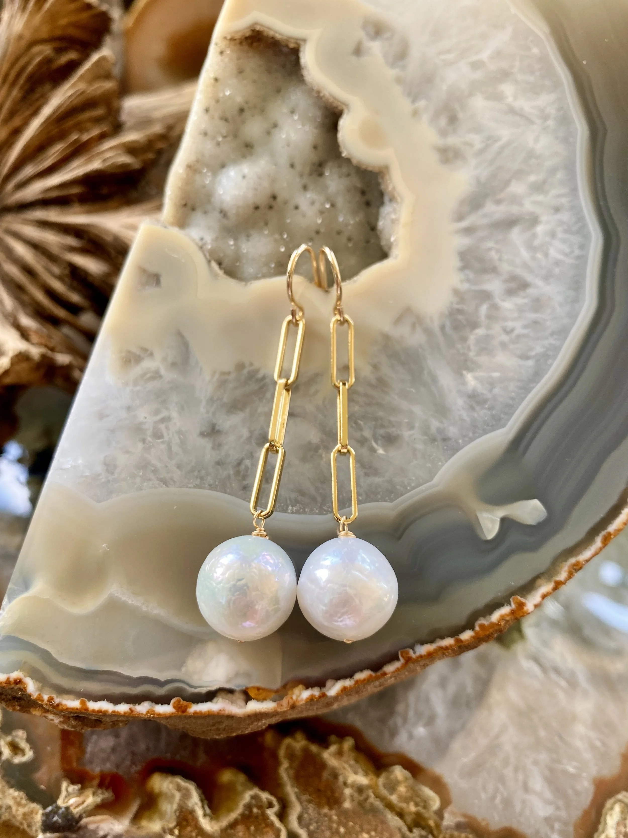 Edison Pearls on Gold Paperclip Chain